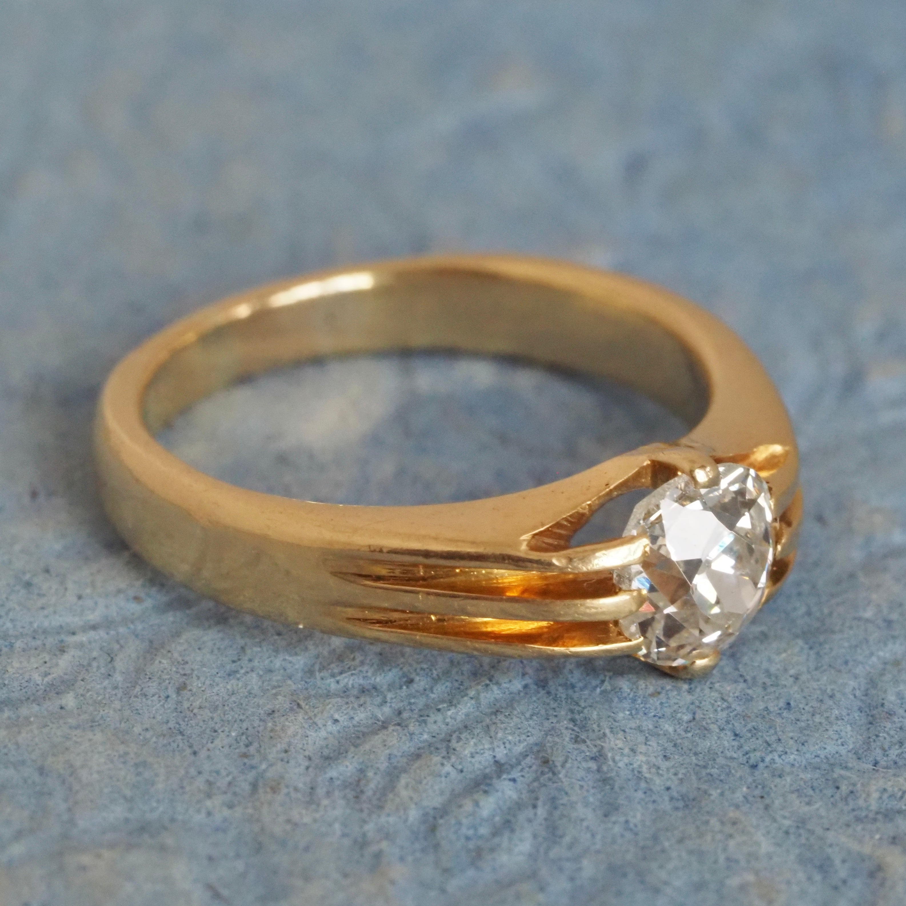 Antique Art Nouveau Old Mine Cut Diamond 18k Gold Engagement Ring