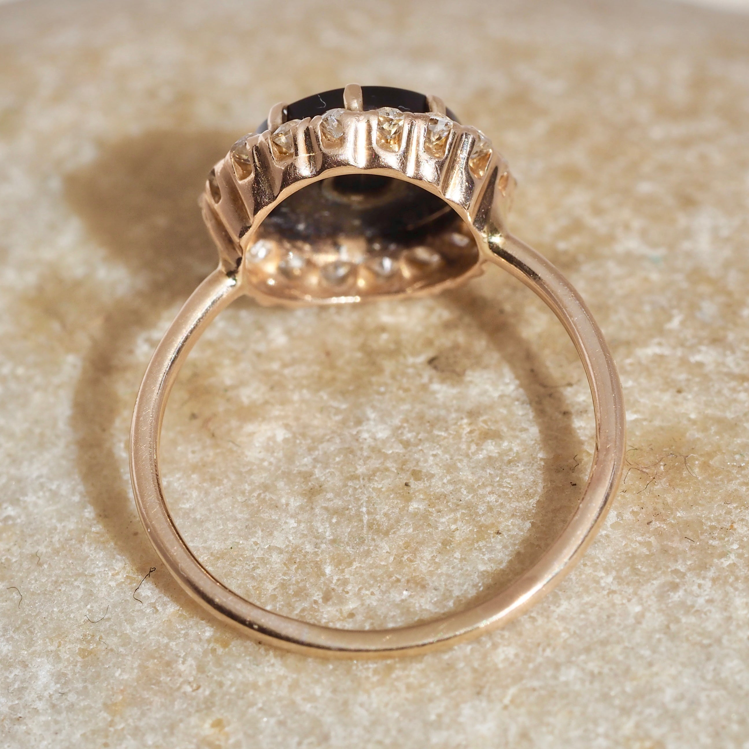 Antique Art Deco 14k Gold Onyx and Diamond Bullseye Ring