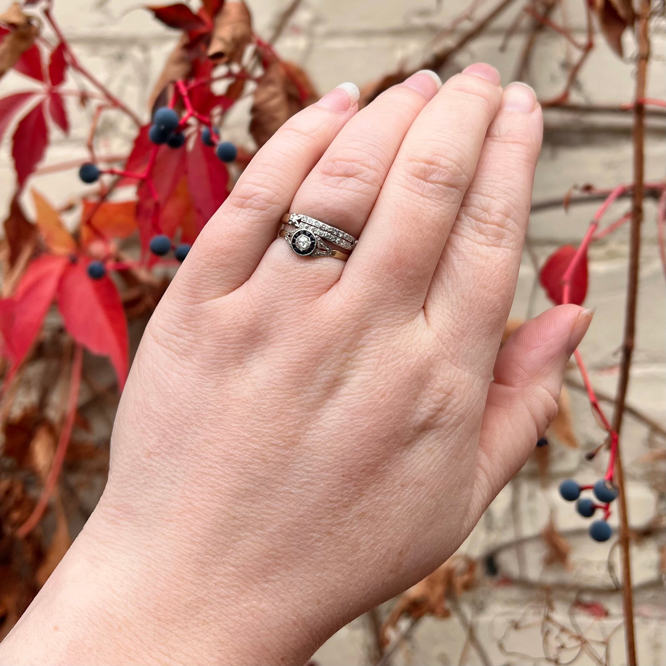 Early Art Deco Sapphire Old Mine Cut Diamond Bullseye 18k Gold Ring