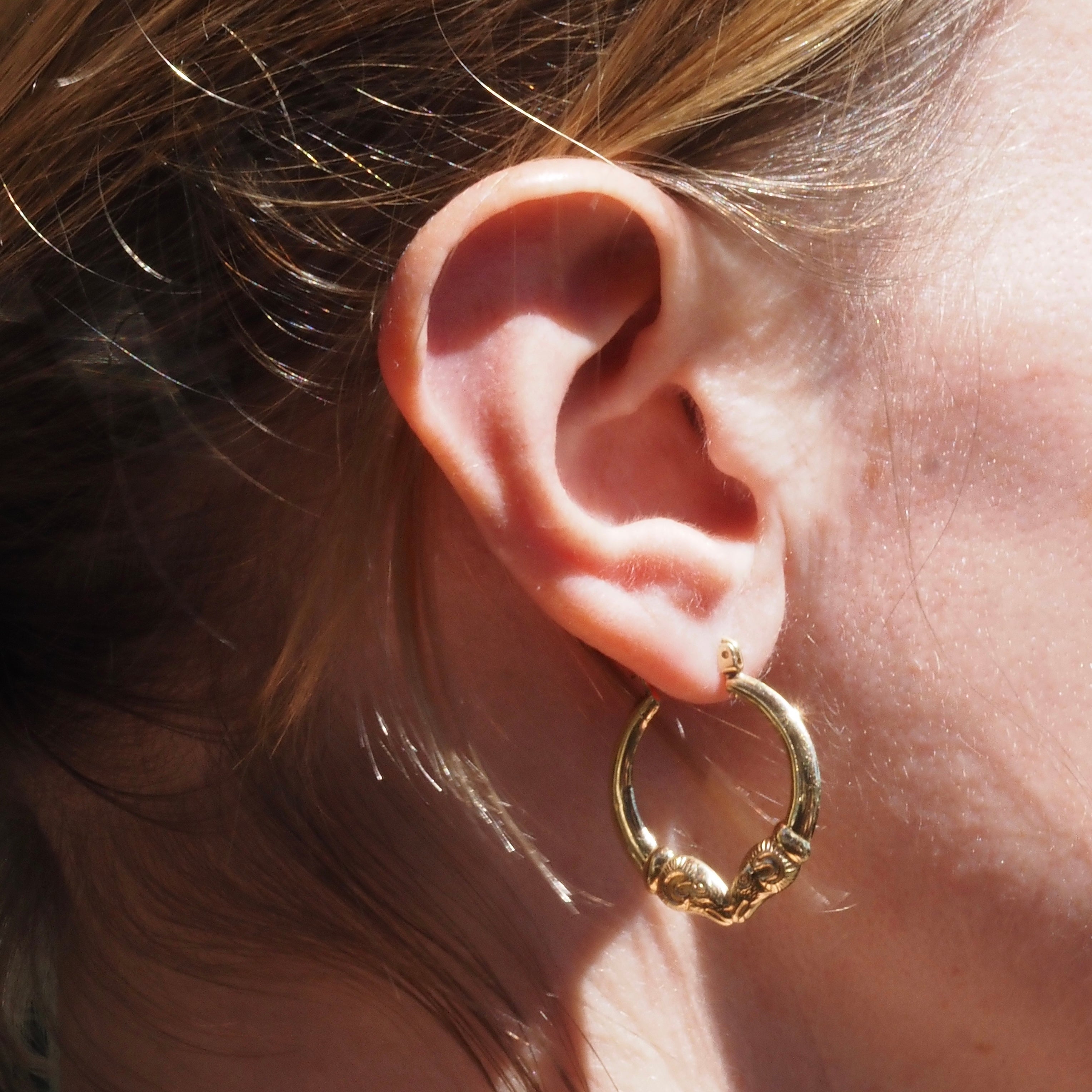 Vintage Medium Ram 14k Gold Hoops