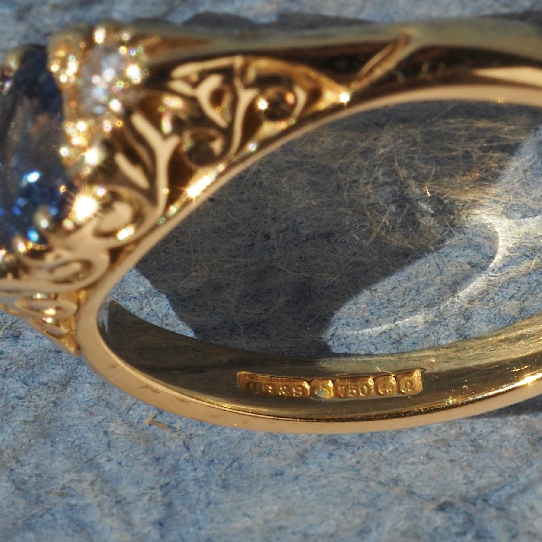 Vintage English Sapphire and Diamond 18k Gold Ring