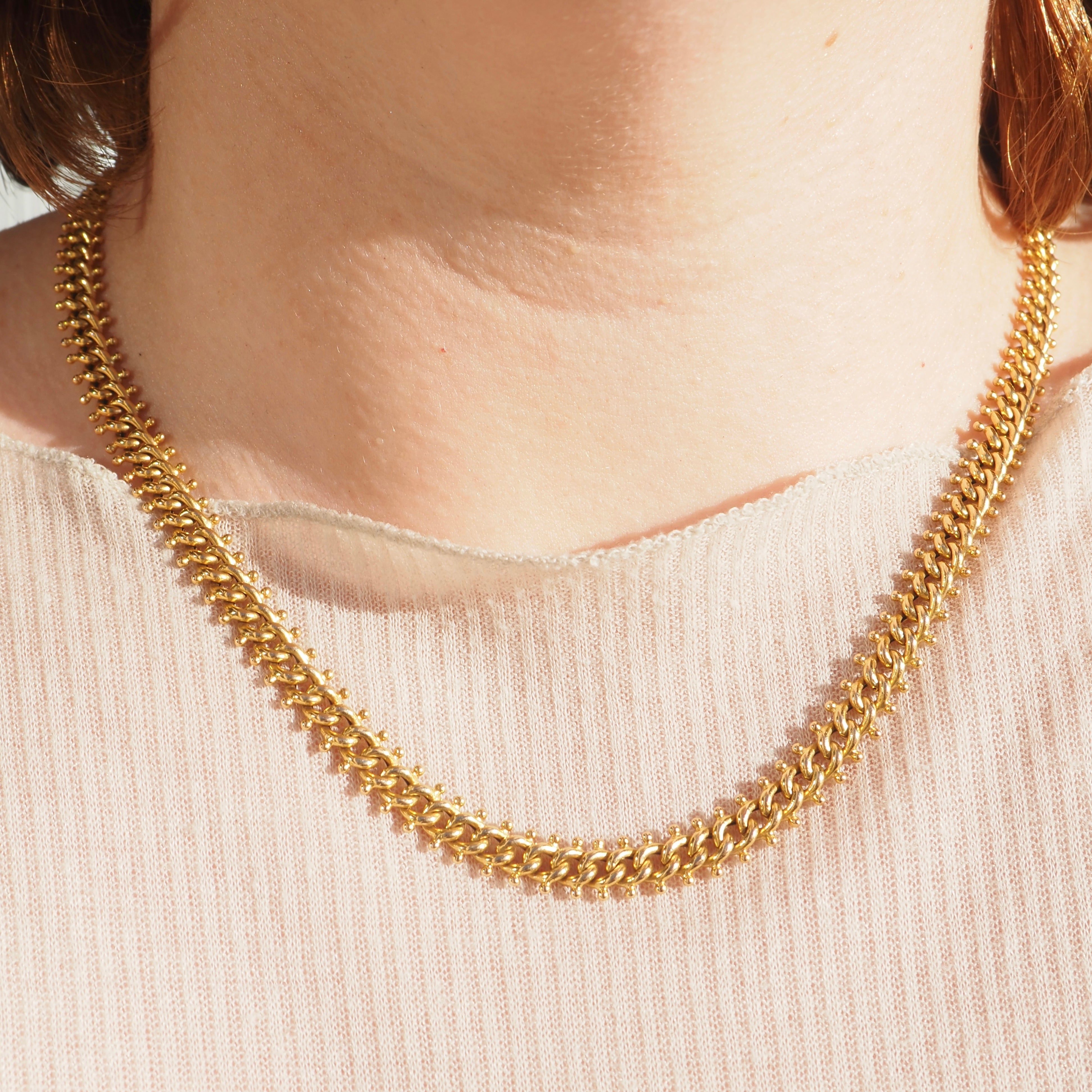 Vintage Portuguese 19K Gold Quilópode Beaded Curb Link Chain Necklace