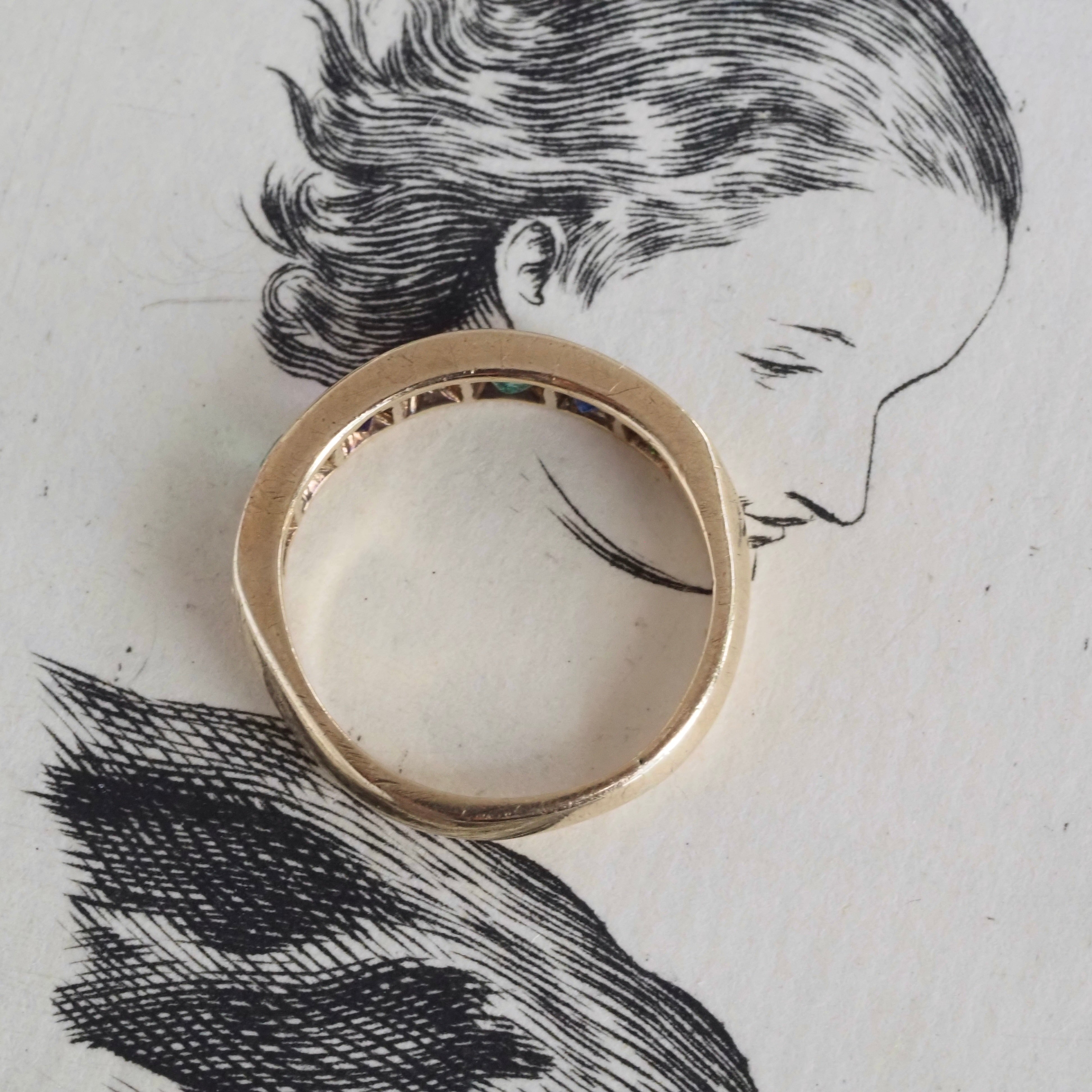 Antique c. 1938 English “Dearest” Acrostic 10k Gold Ring