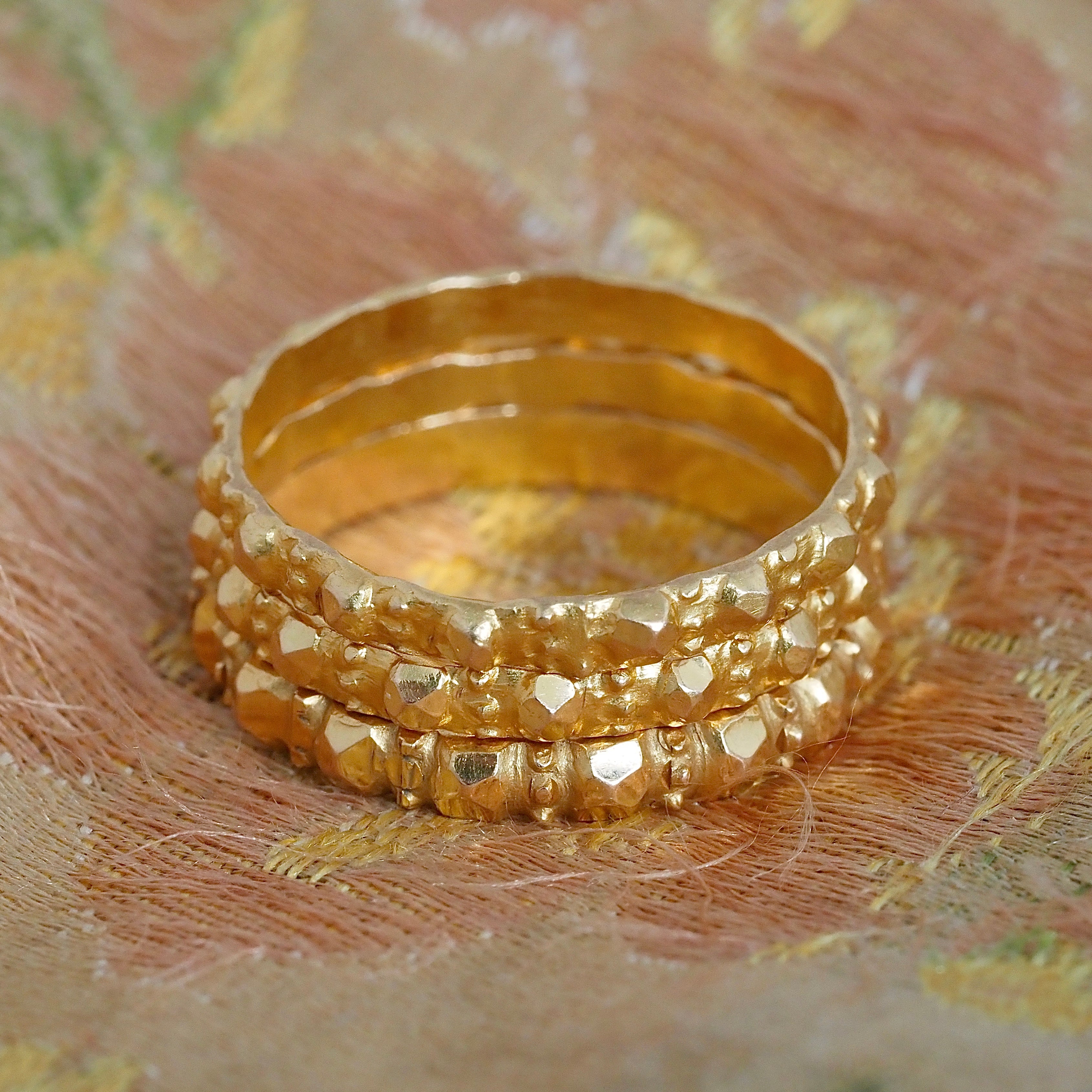 Set of Three Vintage 22k Gold Textured Stacking Rings