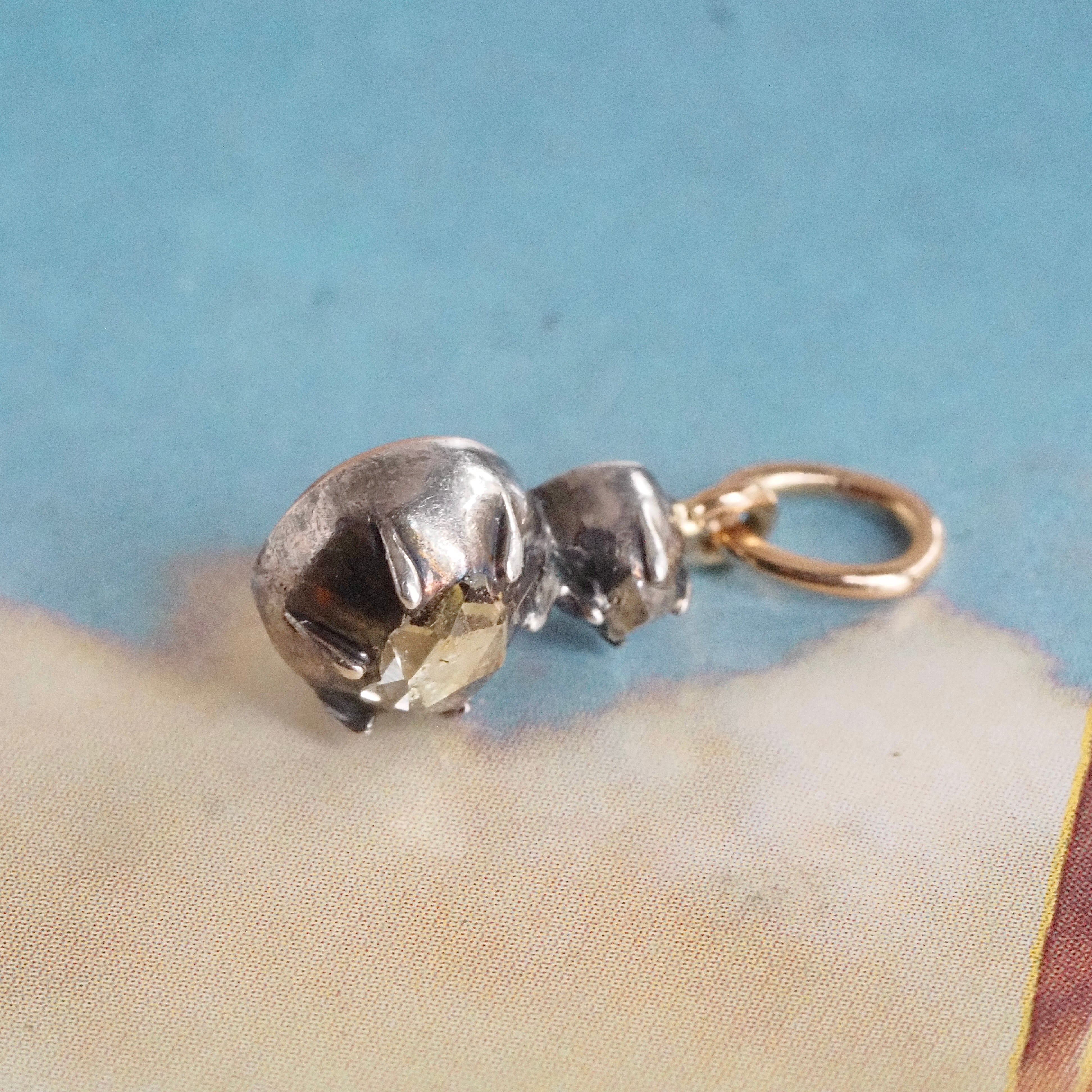 Antique Early 1800s Rose Cut Diamond 14k Gold and Silver Pendant