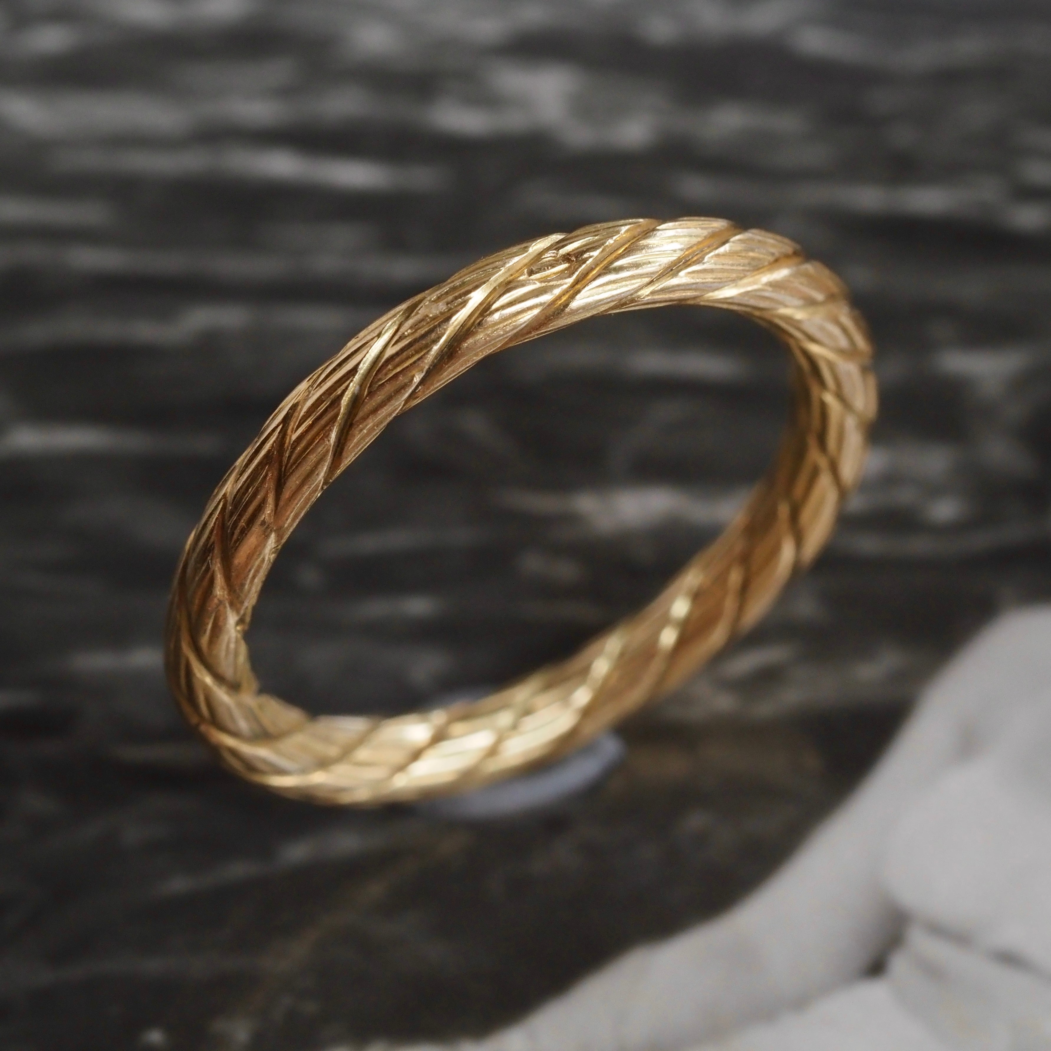 Vintage French 18k Gold Hand Engraved Rope Ring