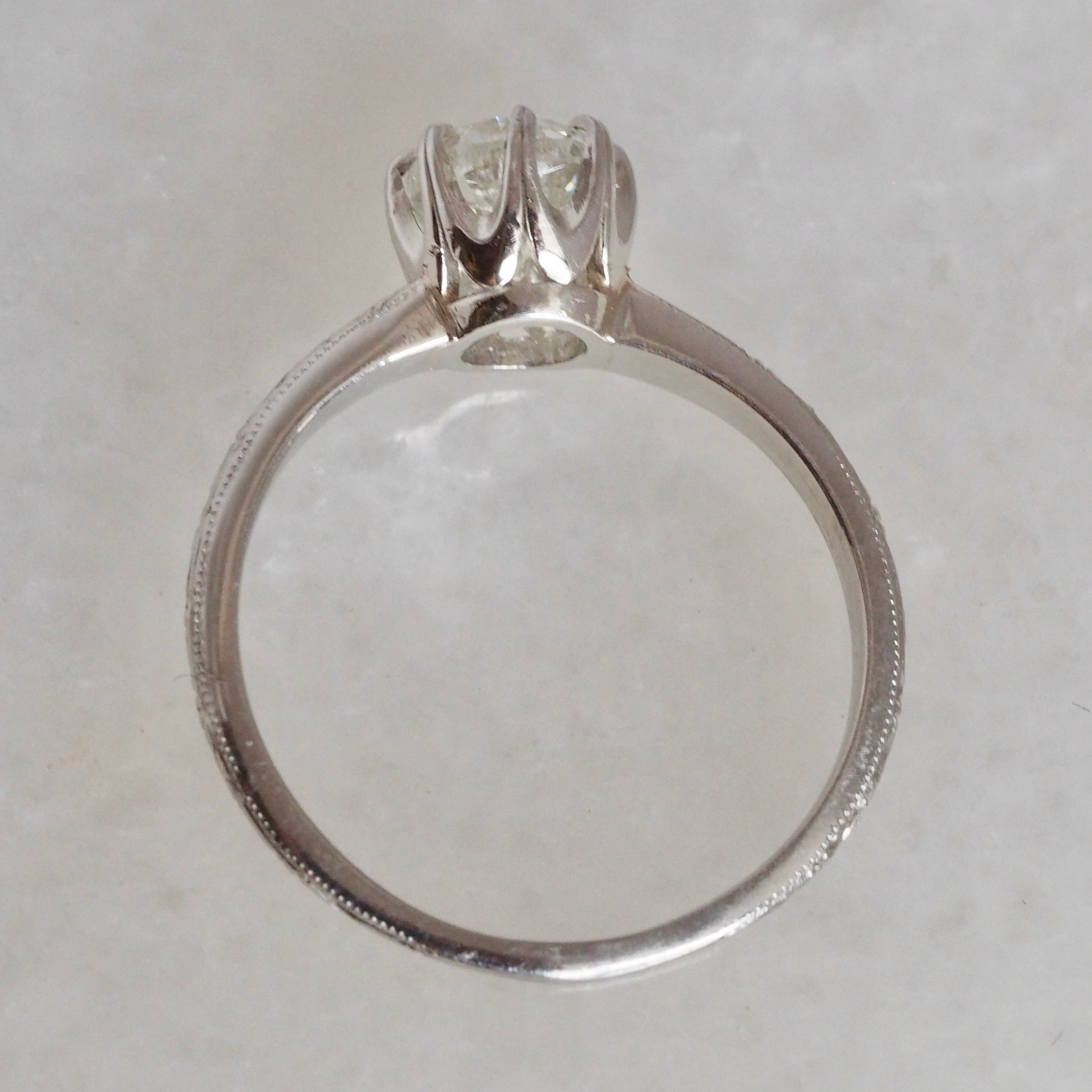Art Deco Platinum Old European Cut Diamond Engagement Ring