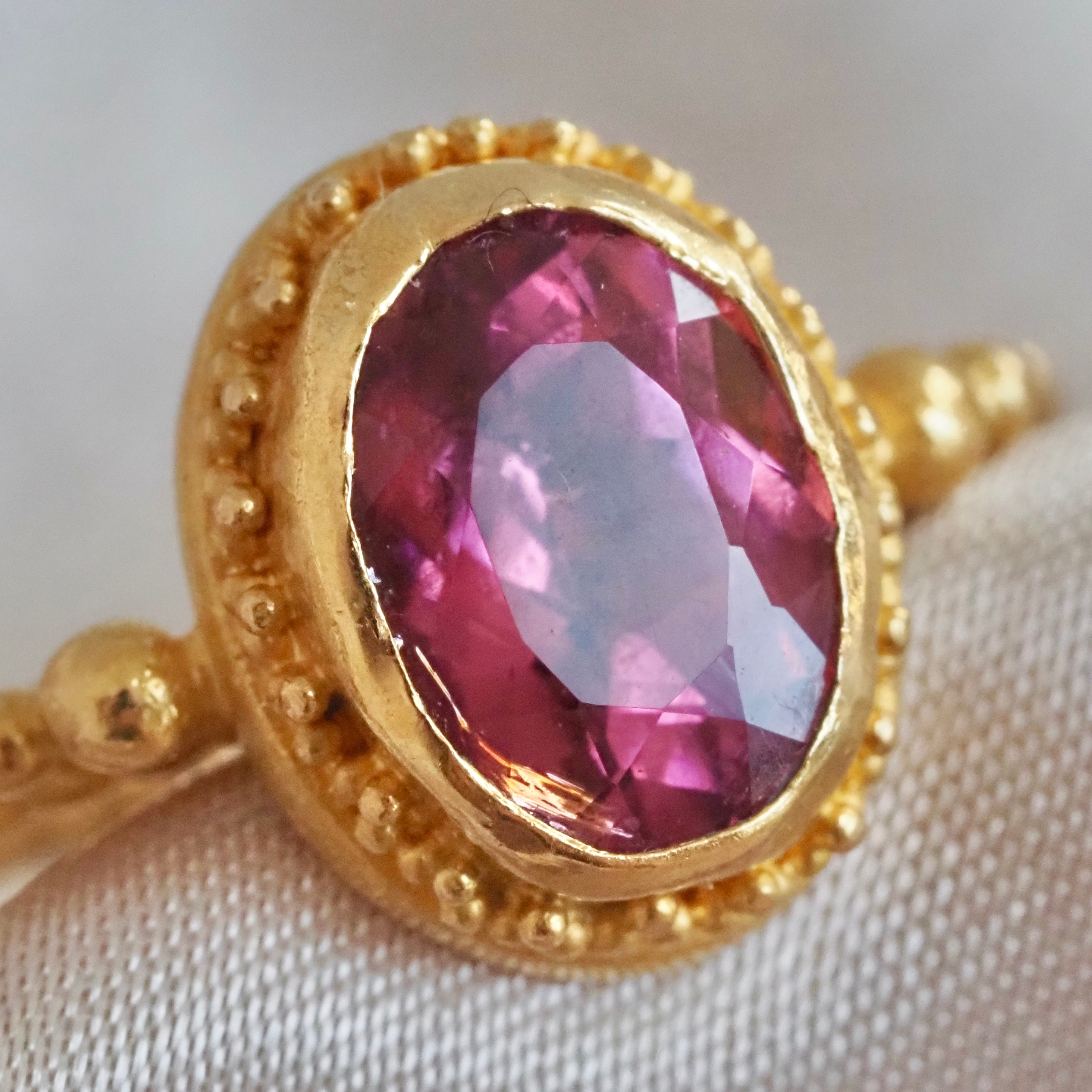 Vintage Etruscan Revival 22k Gold Pink Tourmaline Ring