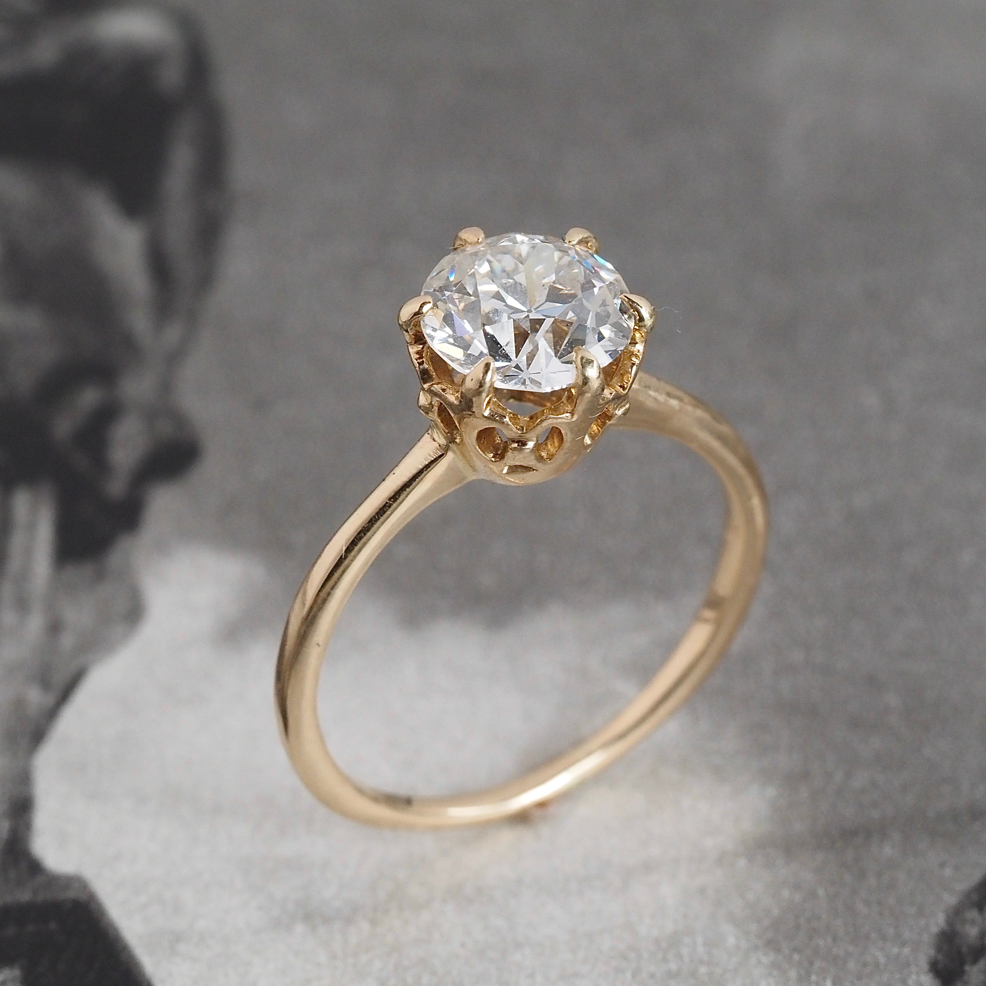 Victorian Style 1.45ct Old European Cut Diamond 14k Gold Engagement Ring