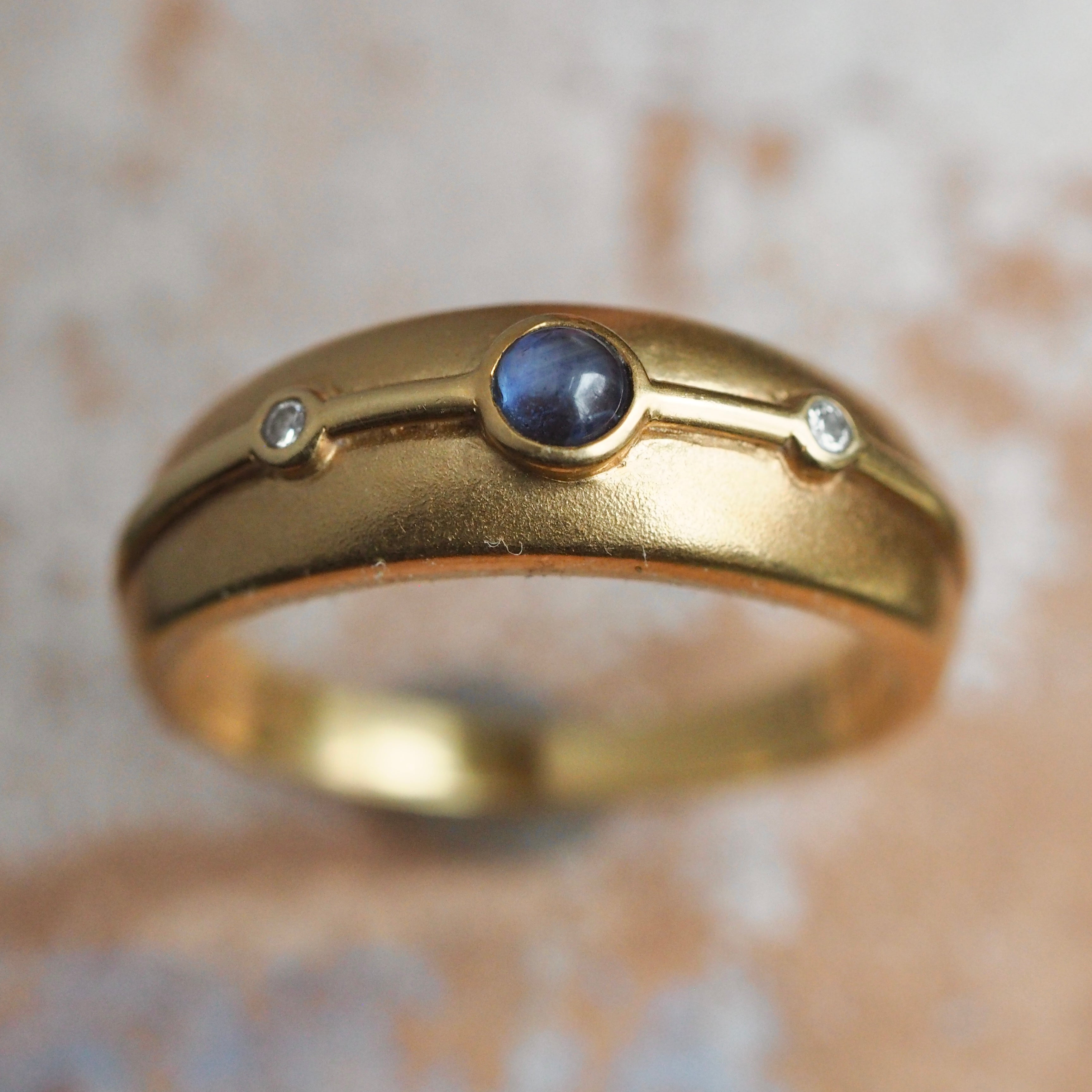 Vintage 18k Gold Sapphire and Diamond Satin Dome Ring