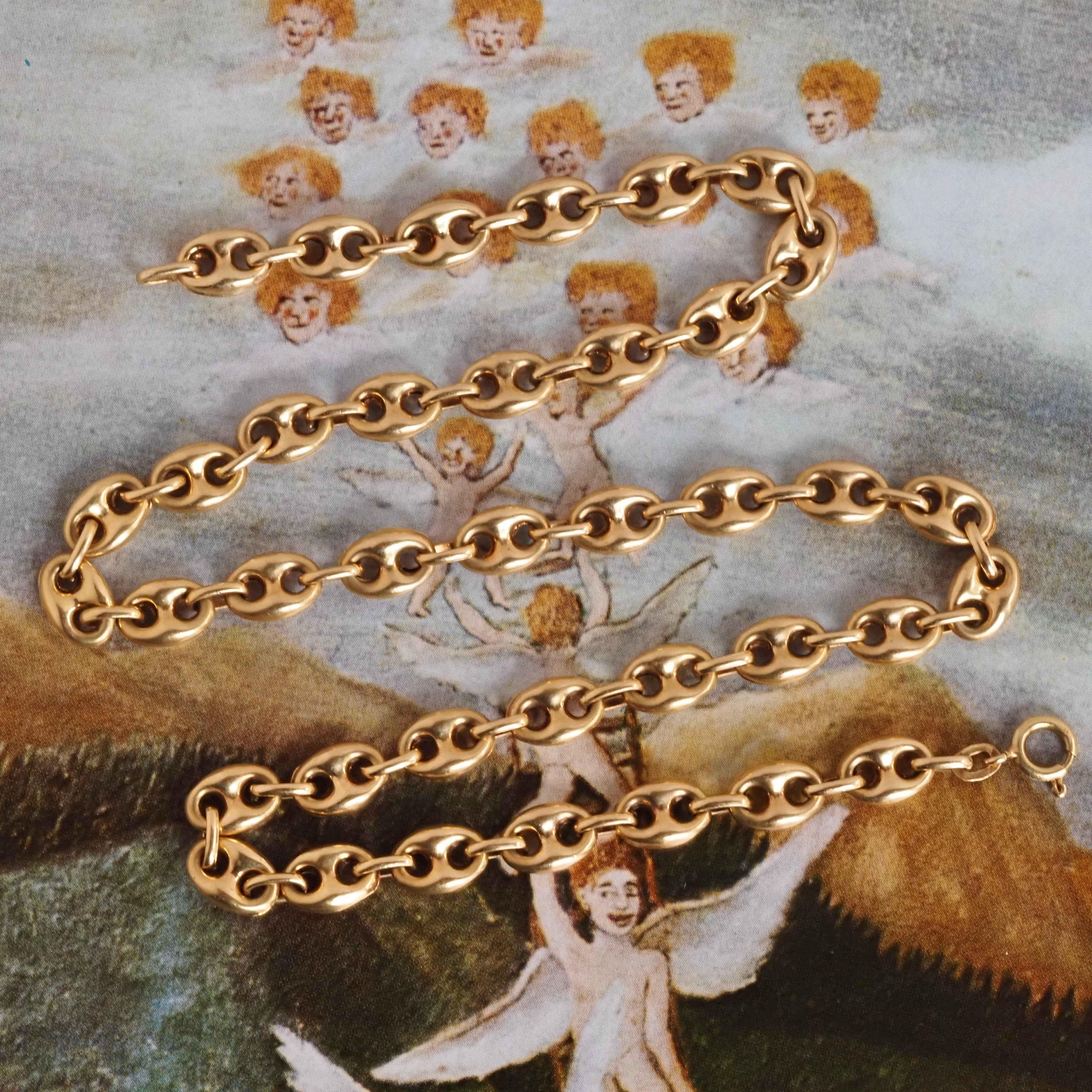 Vintage Puffy Mariner Link 18k Gold Chain 18" Necklace