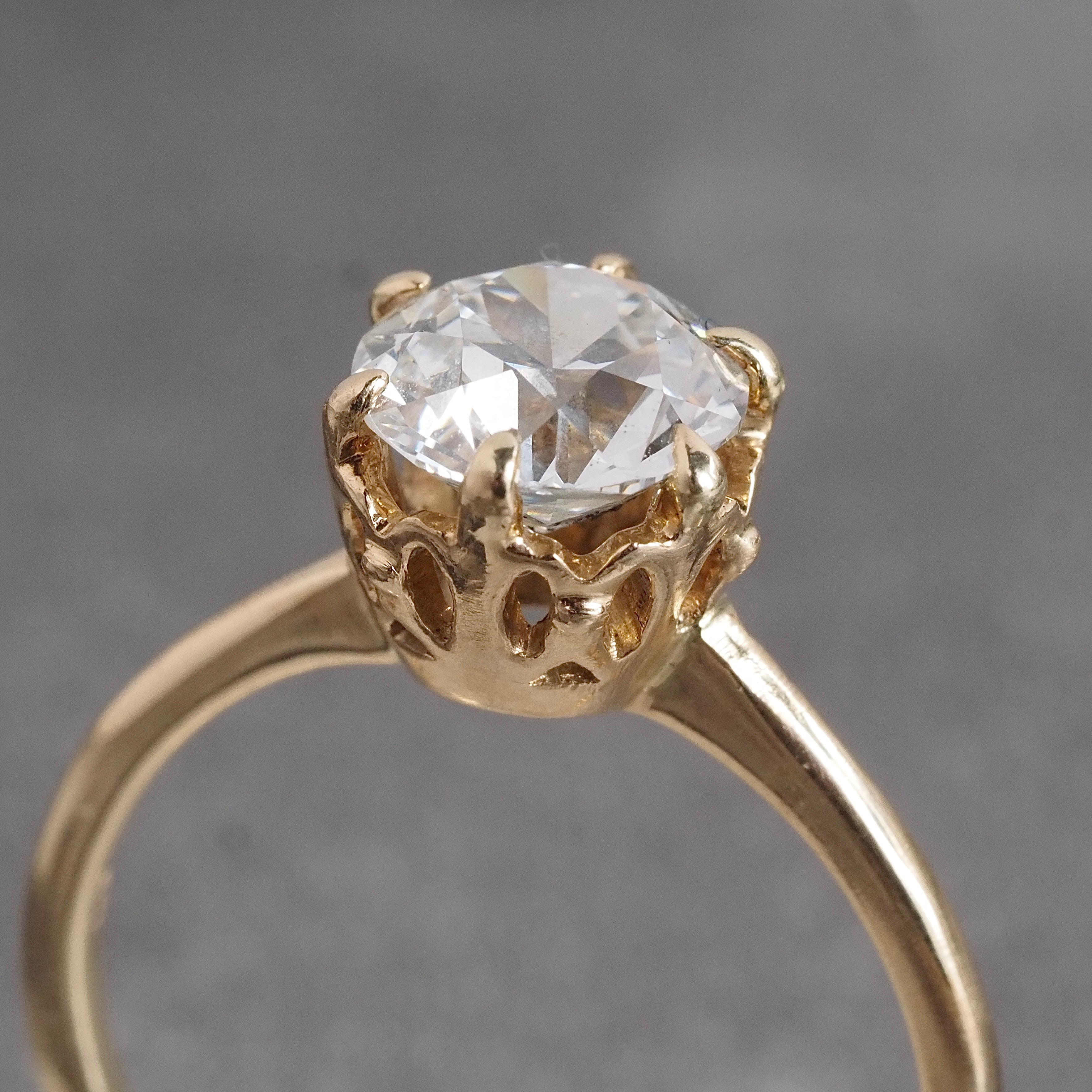 Victorian Style 1.45ct Old European Cut Diamond 14k Gold Engagement Ring