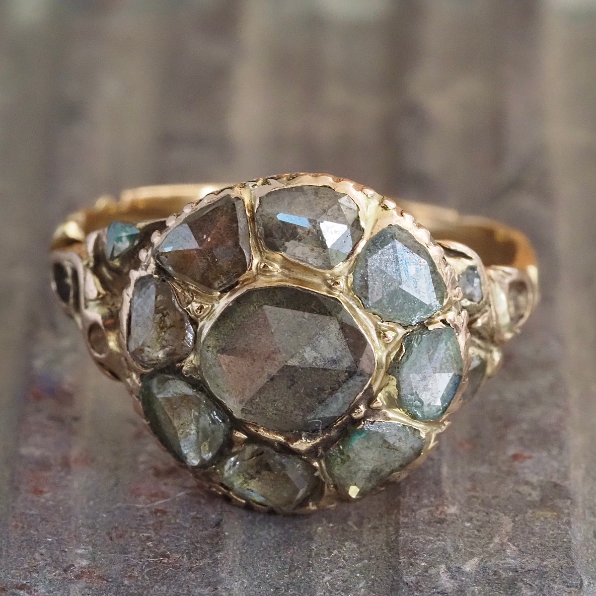 Bague Ancienne Française En Or 14K Sertie De Diamants - Style Art Nouveau Floral