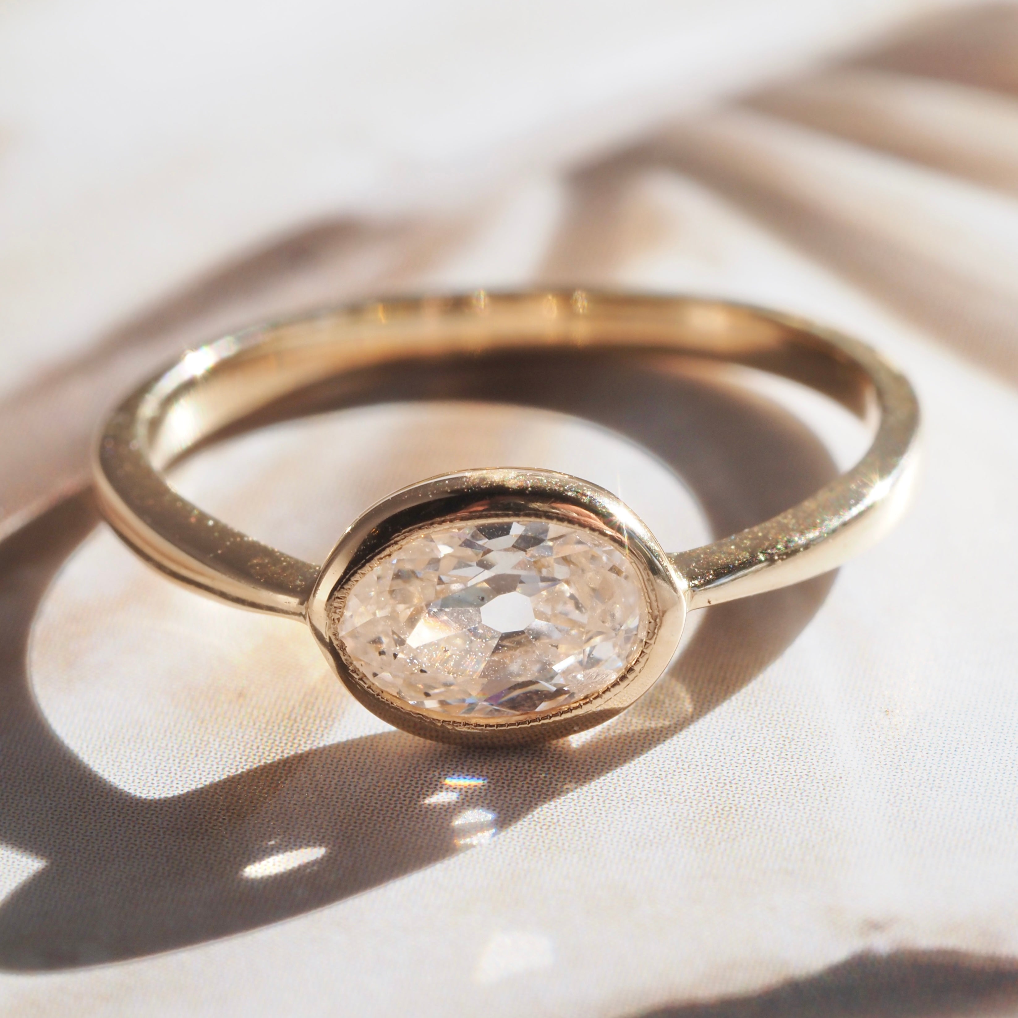 Oval Old European Cut Diamond Solitaire 14k Gold Engagement Ring