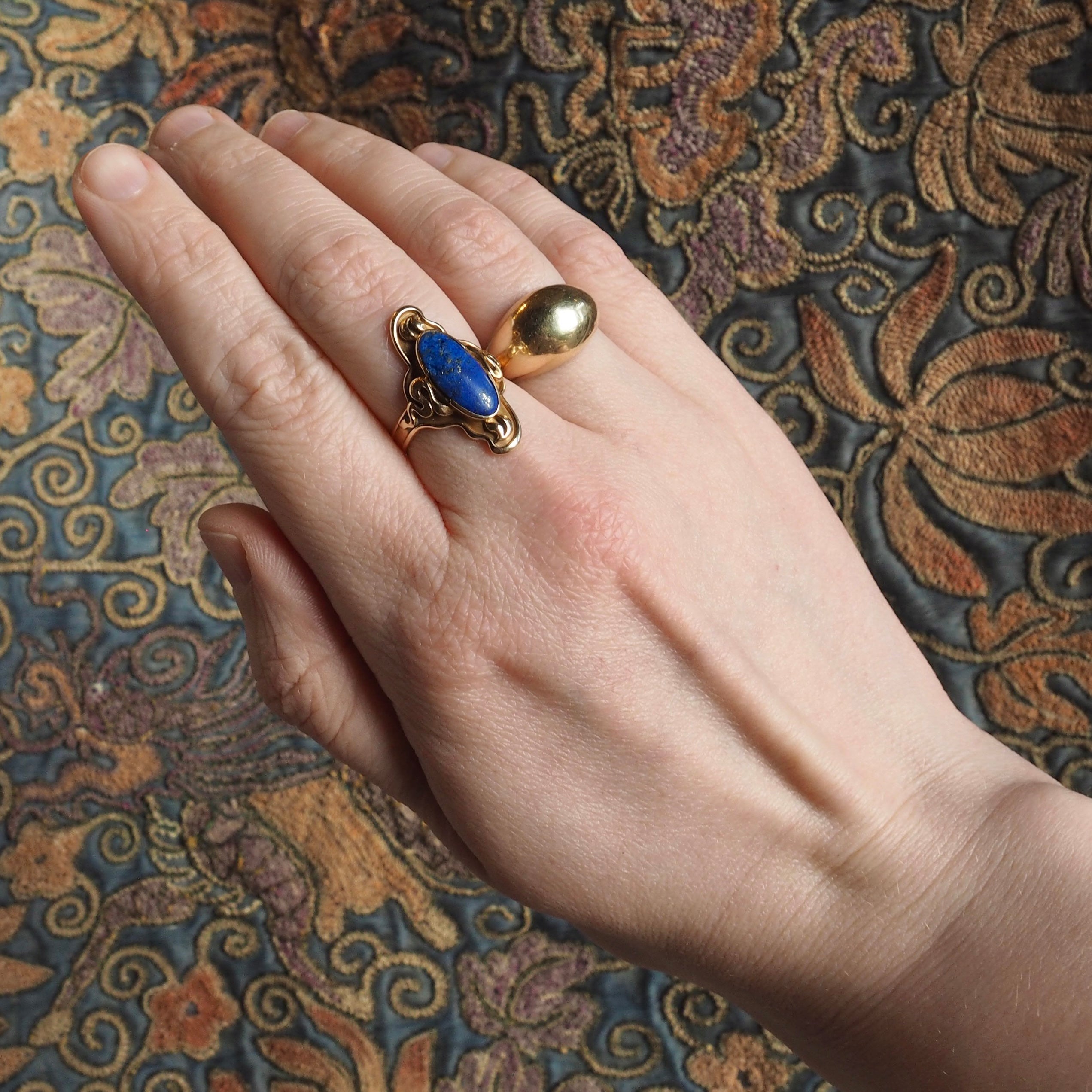 Antique Art Nouveau 14k Gold Lapis Ring