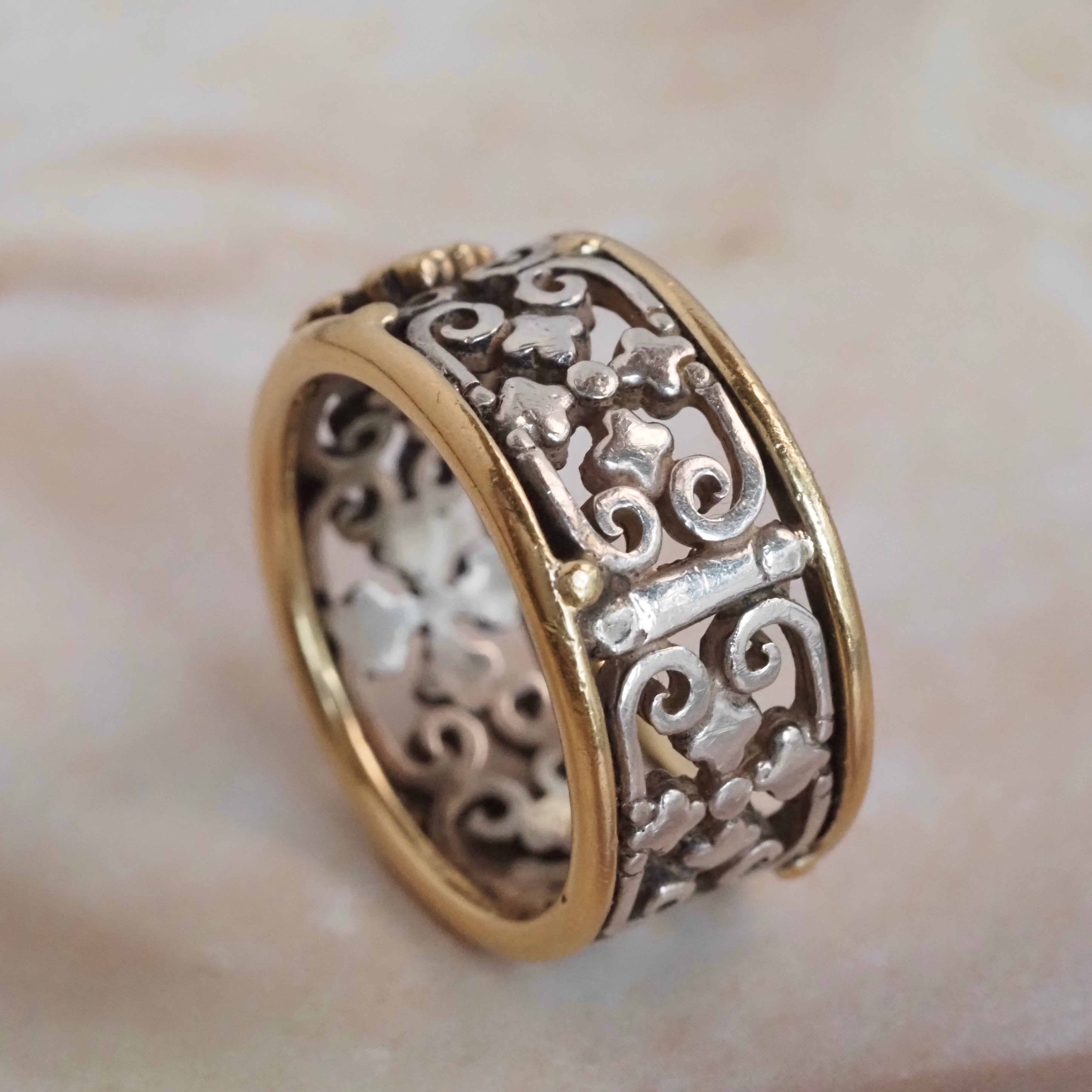 Vintage Sterling Silver 18k Gold Iron Gate Cigar Band