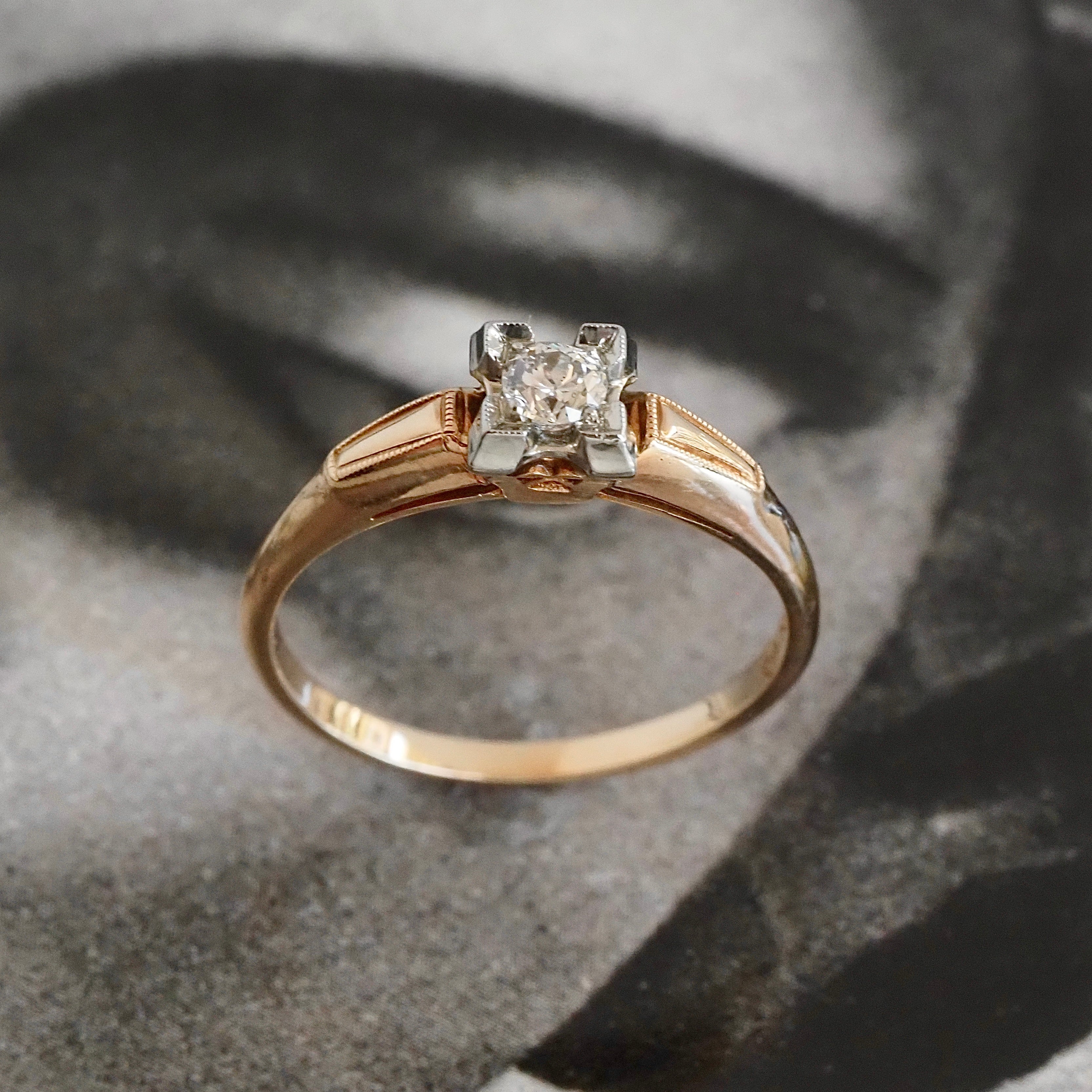 Mid-Century Old European Cut Diamond 14k Gold Engagement Ring