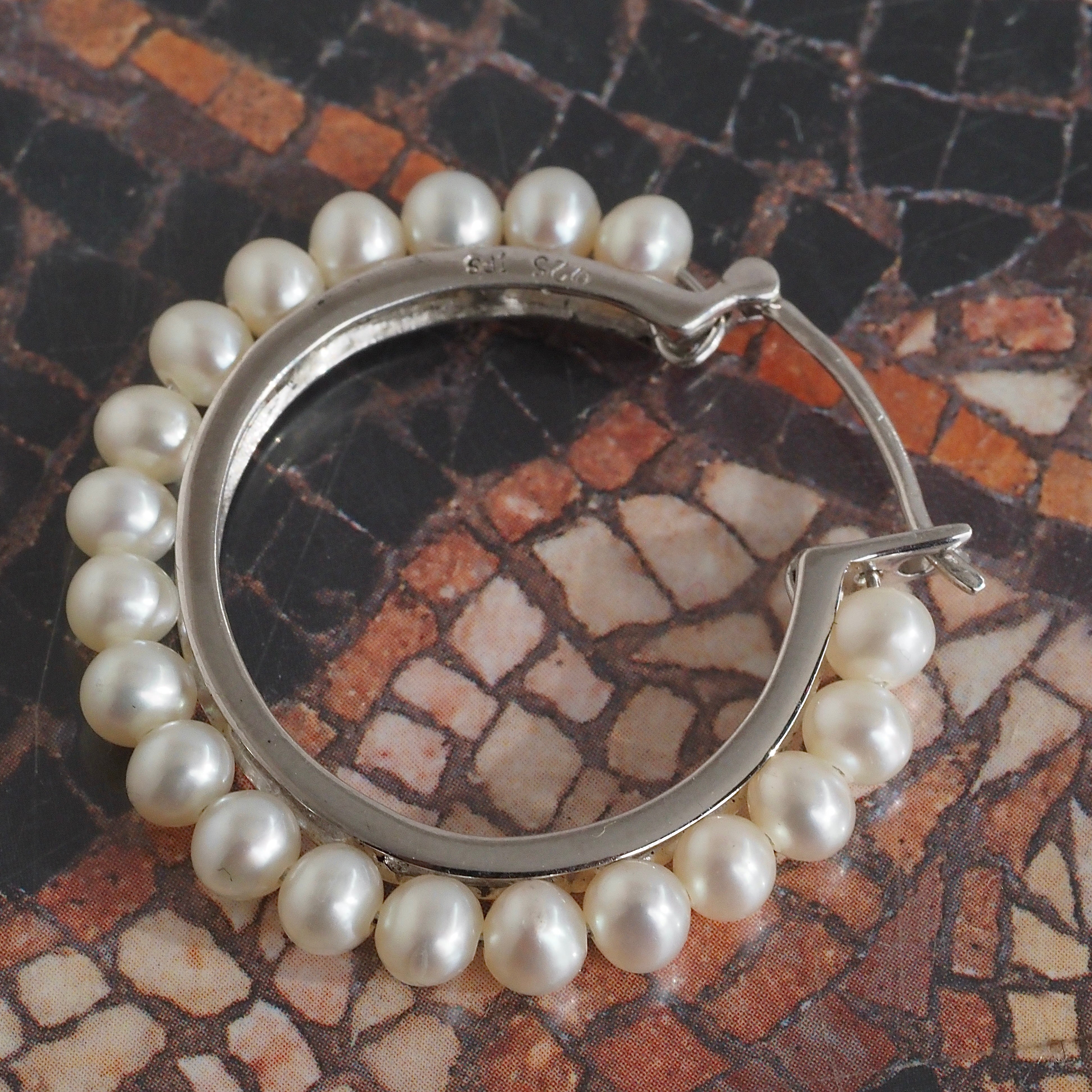 Vintage Pearl Sterling Silver Hoops