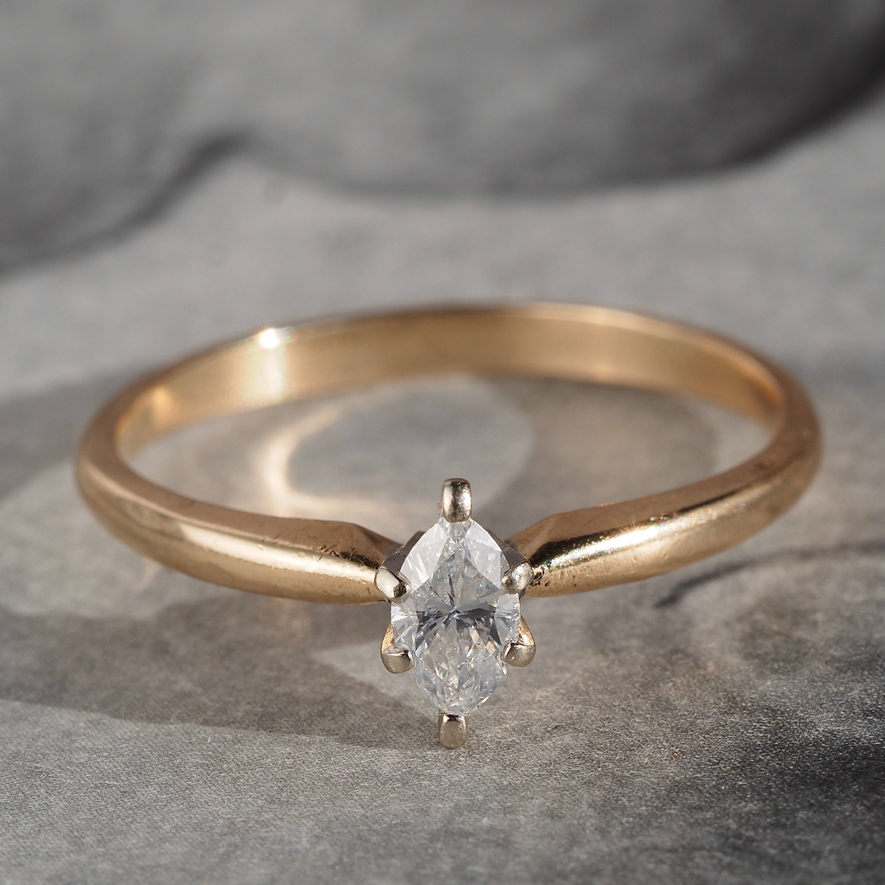 Vintage Marquise Diamond 14k Gold Engagement Ring