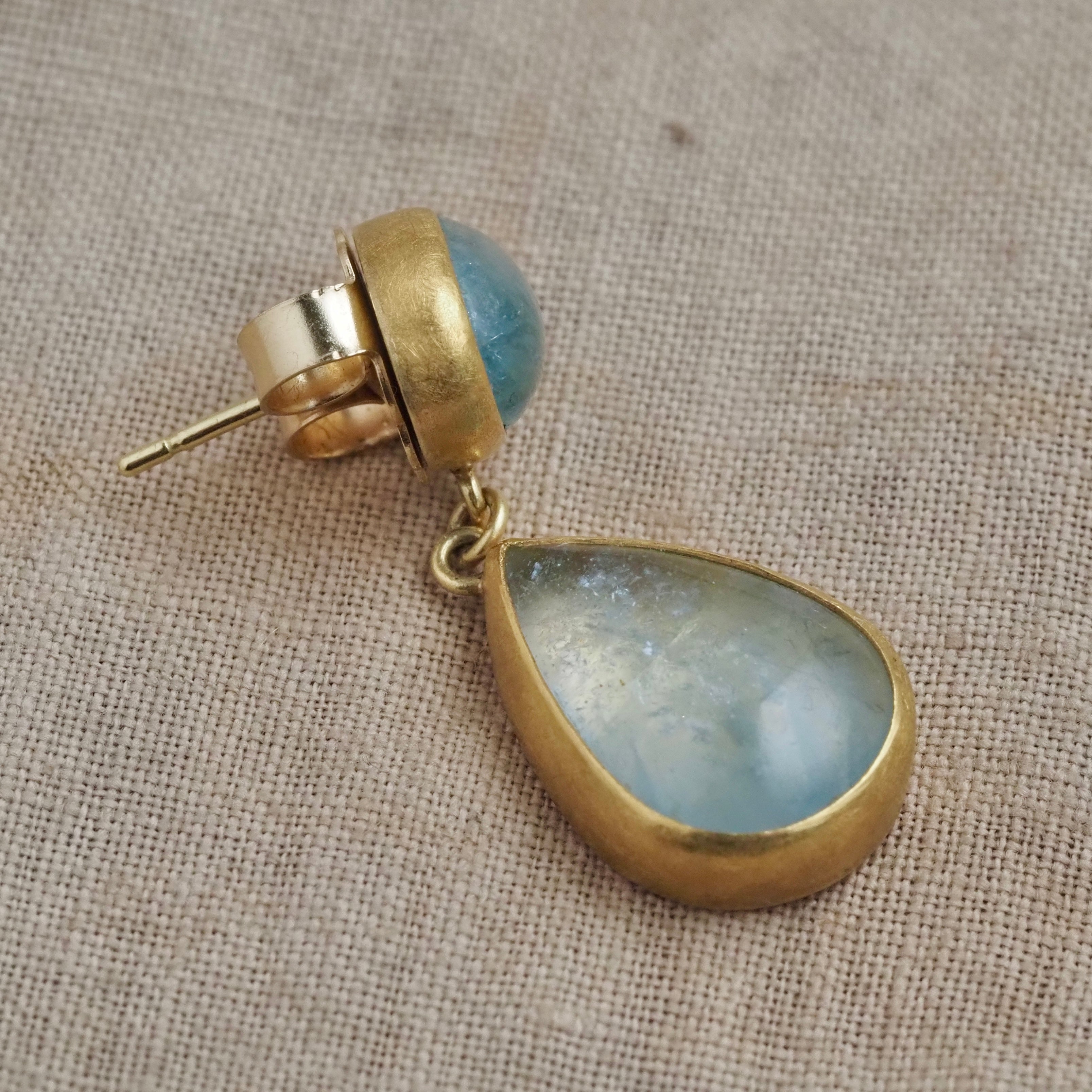 Aquamarine 22k Gold & 18k Gold Drop Earrings