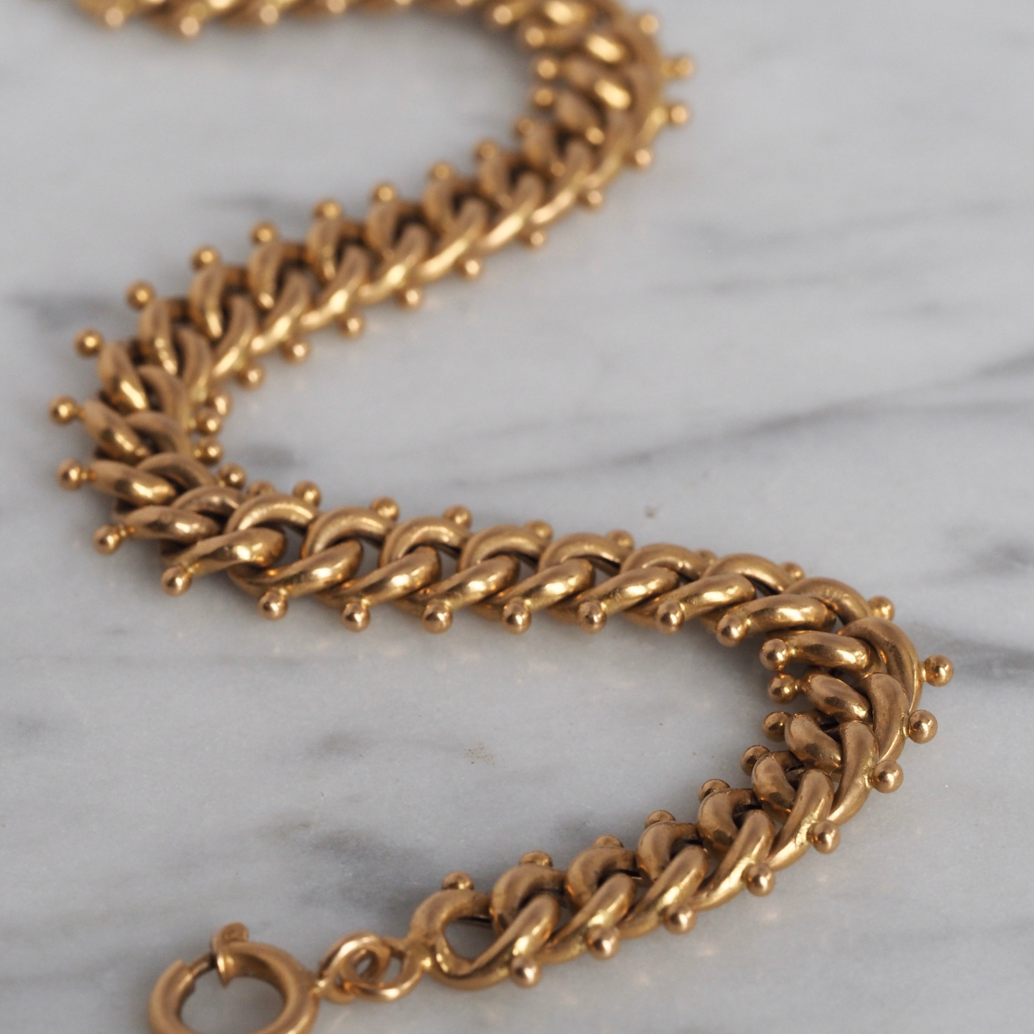Vintage Portuguese 19k Gold Quilópode Beaded Curb Chain Bracelet