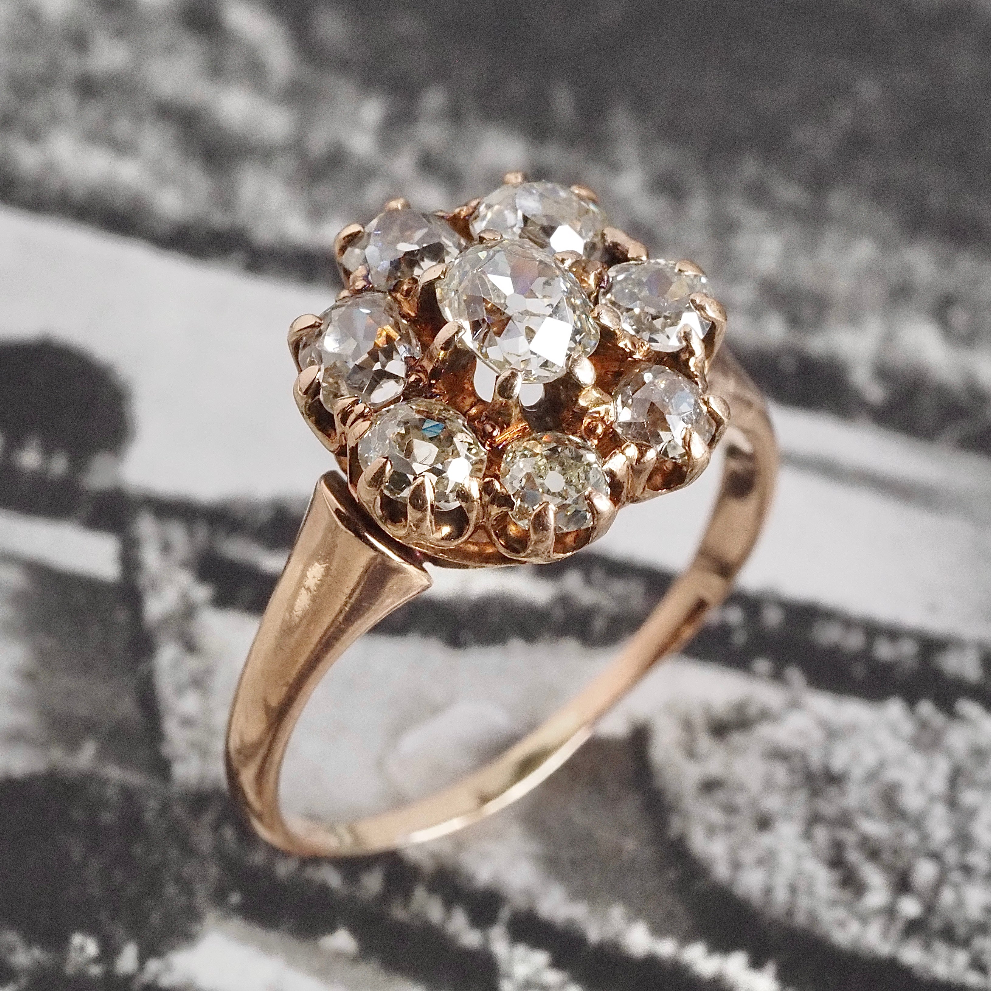 Antique Victorian Old Mine Cut Diamond Cluster 14k Gold Engagement Ring