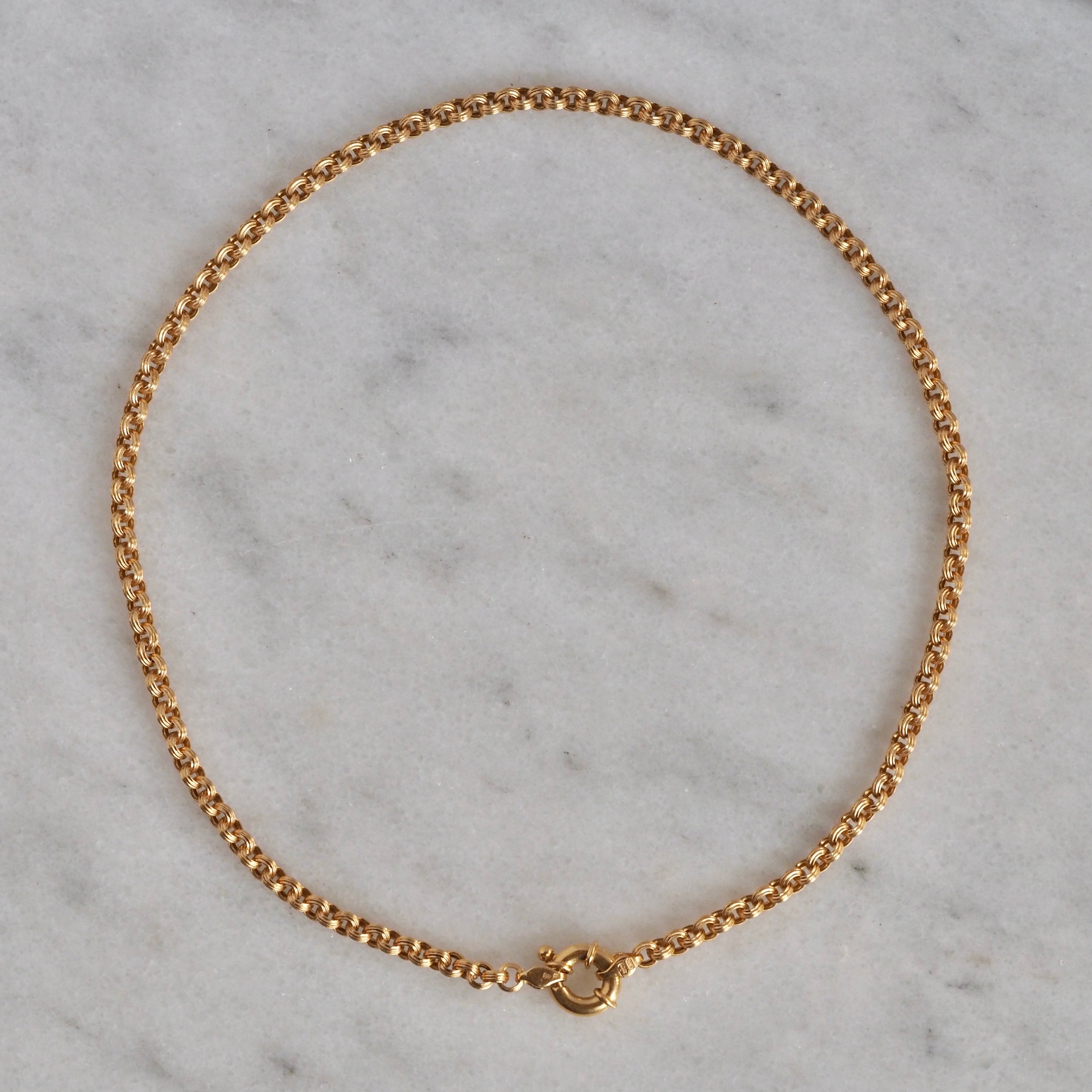 Vintage Portuguese 19k Gold 19" Ridged Rolo Link Chain Necklace