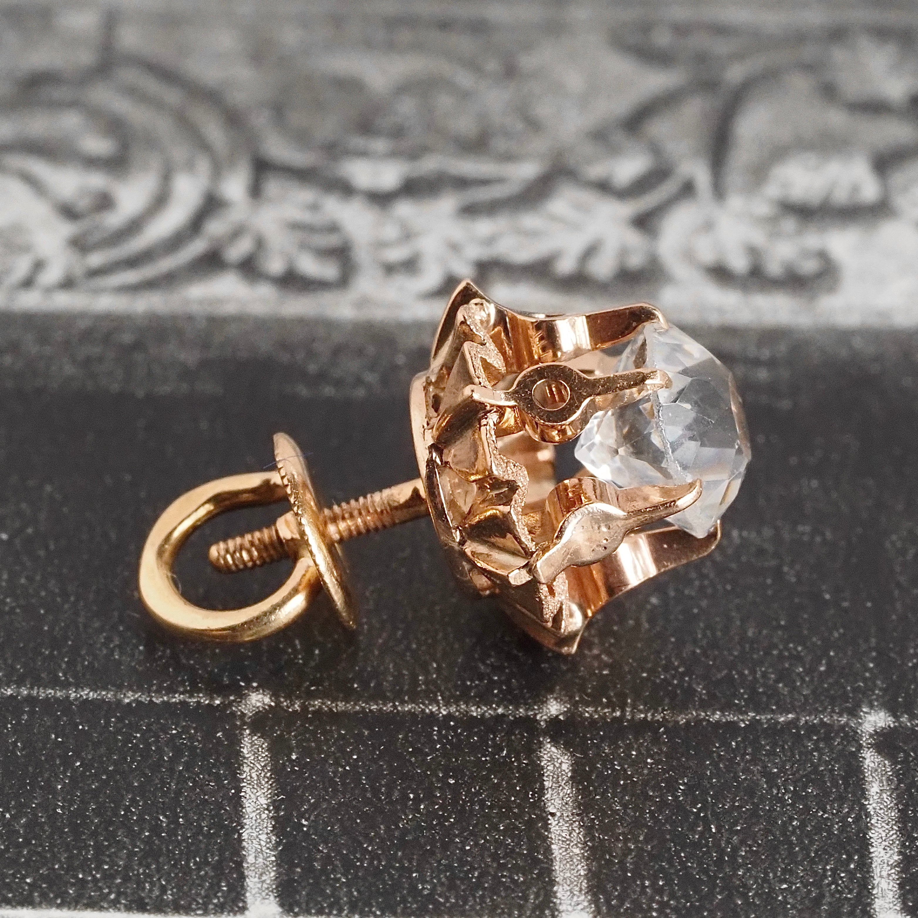 Antique Victorian Paste 10k Gold Threaded Screw Post Earrings