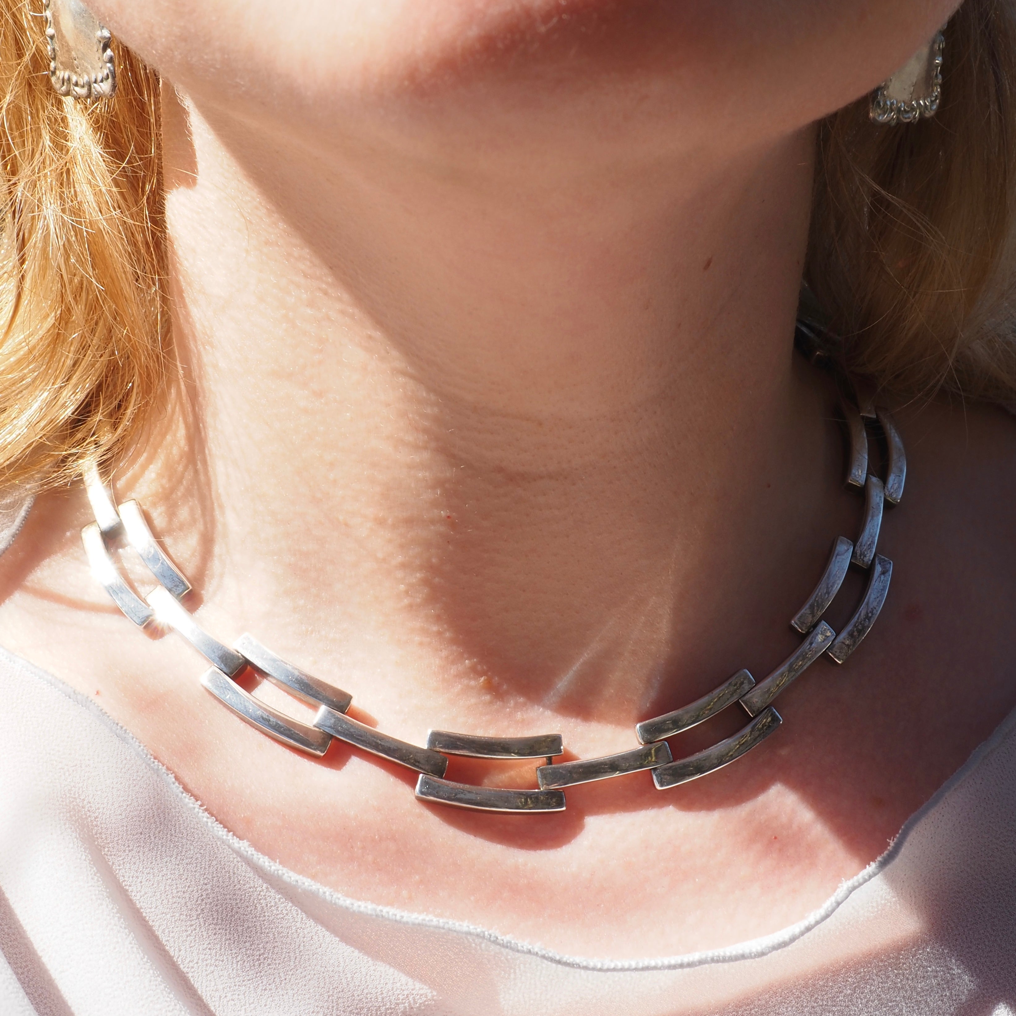 Vintage Gucci Link Sterling Silver Collar Necklace