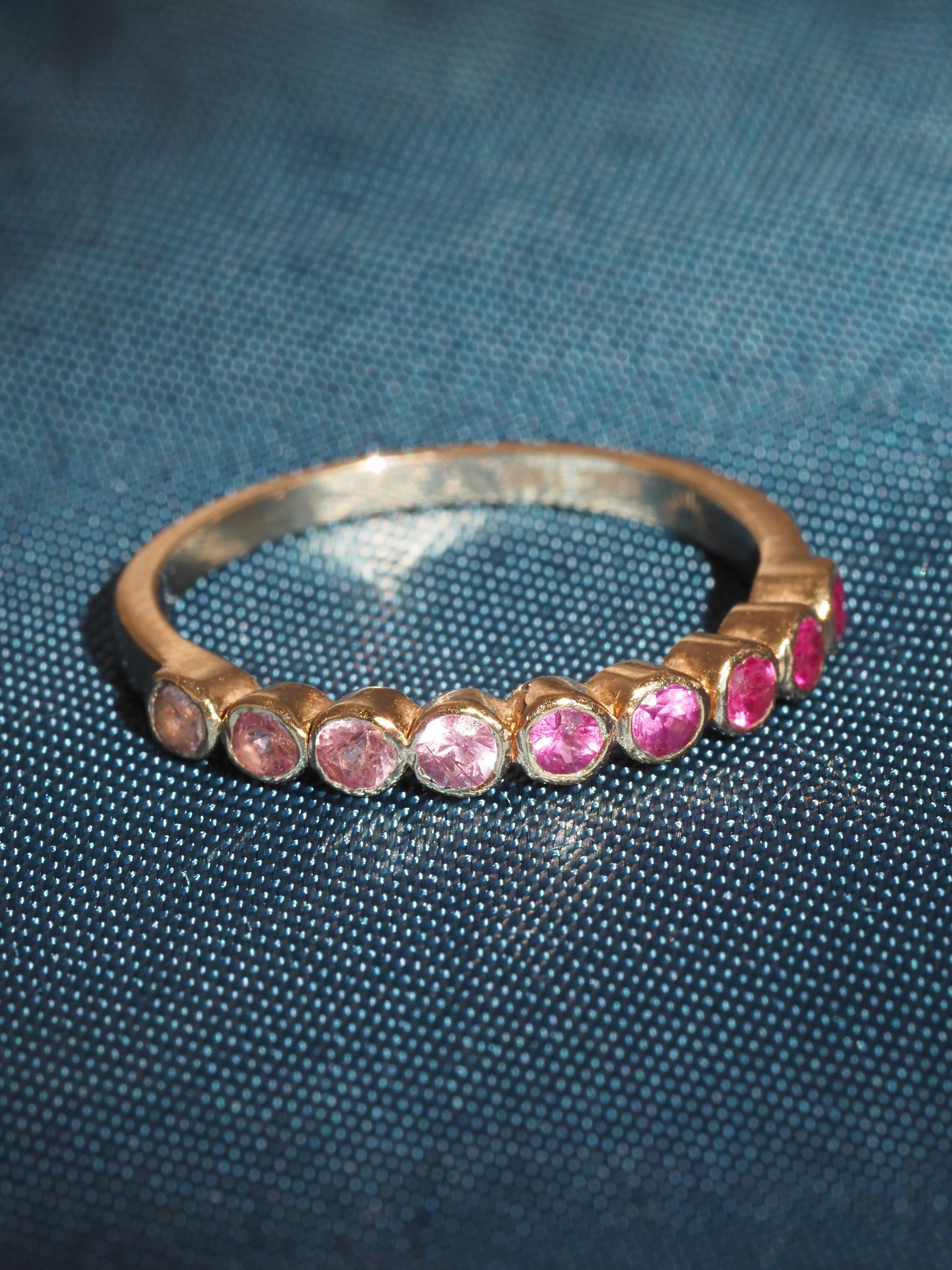 Ombre Pink Sapphire Half Eternity 14k Gold Ring