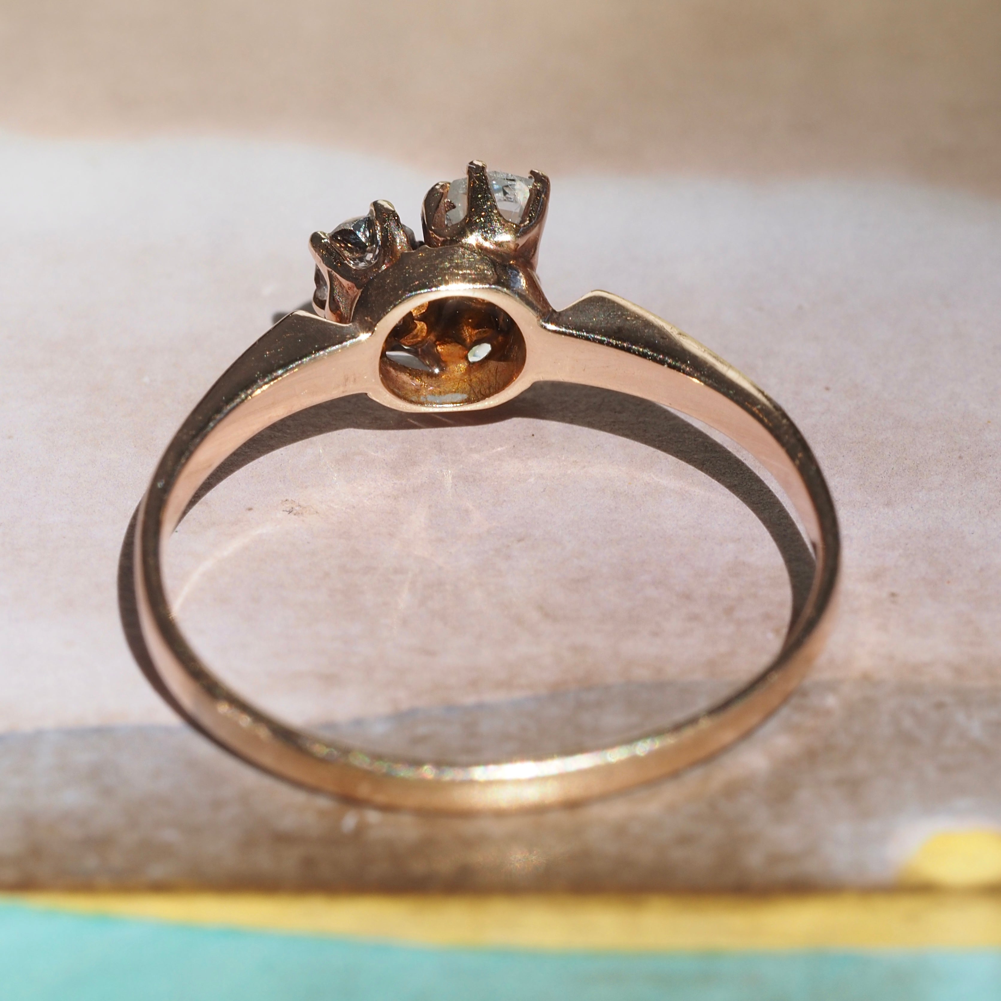 Antique Victorian Old Mine Cut and Rose Cut Diamond Trio 10K Ring
