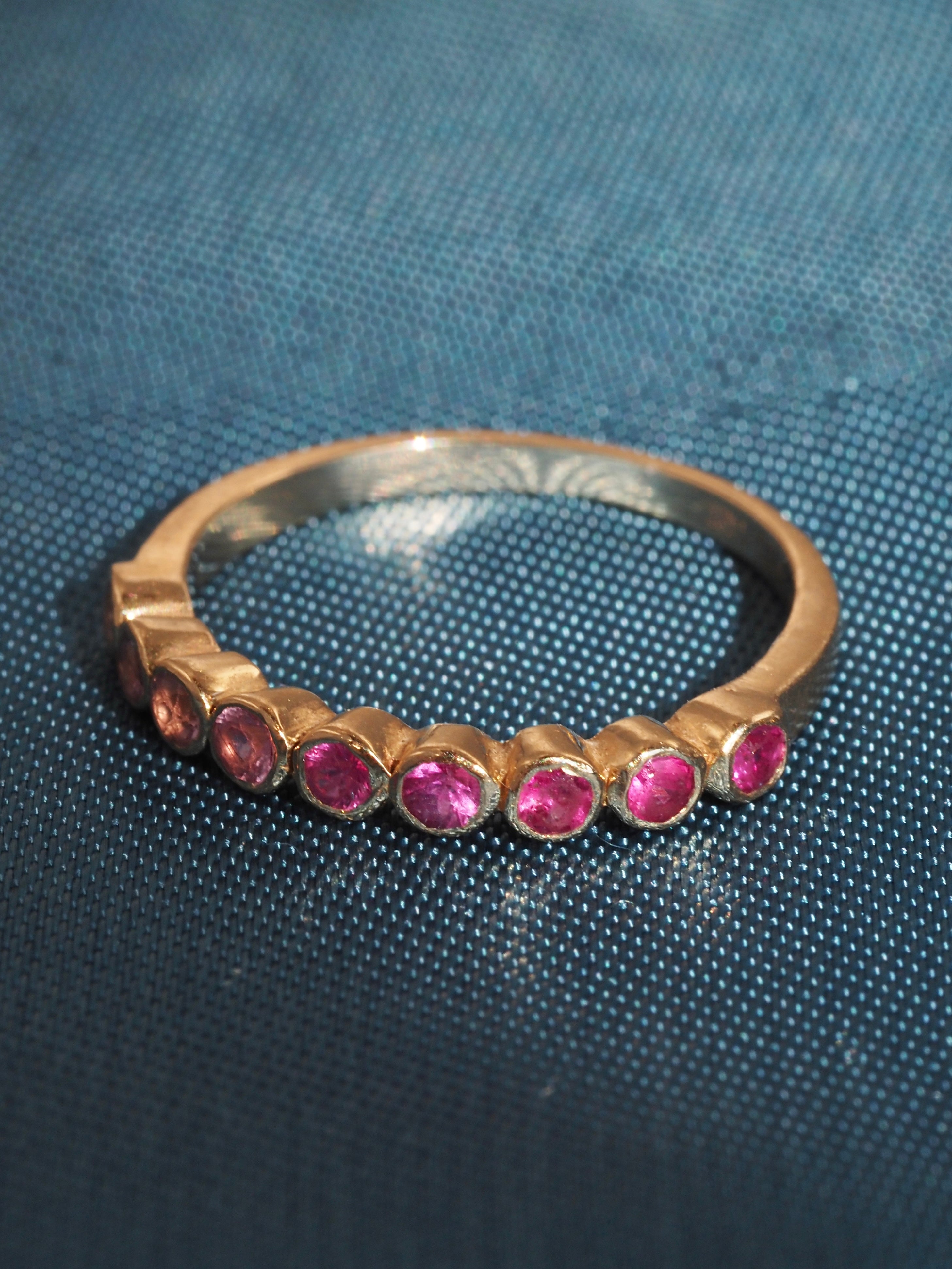 Ombre Pink Sapphire Half Eternity 14k Gold Ring