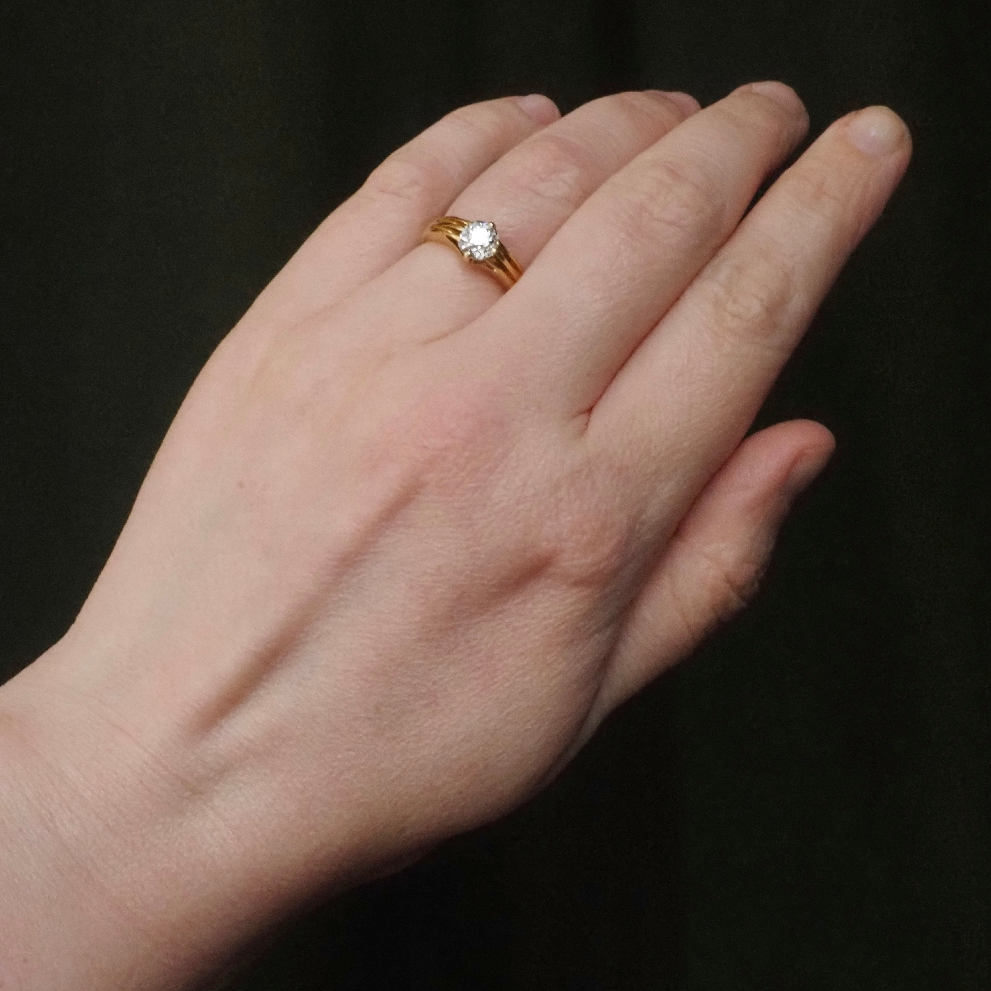 Antique Art Nouveau Old Mine Cut Diamond 18k Gold Engagement Ring
