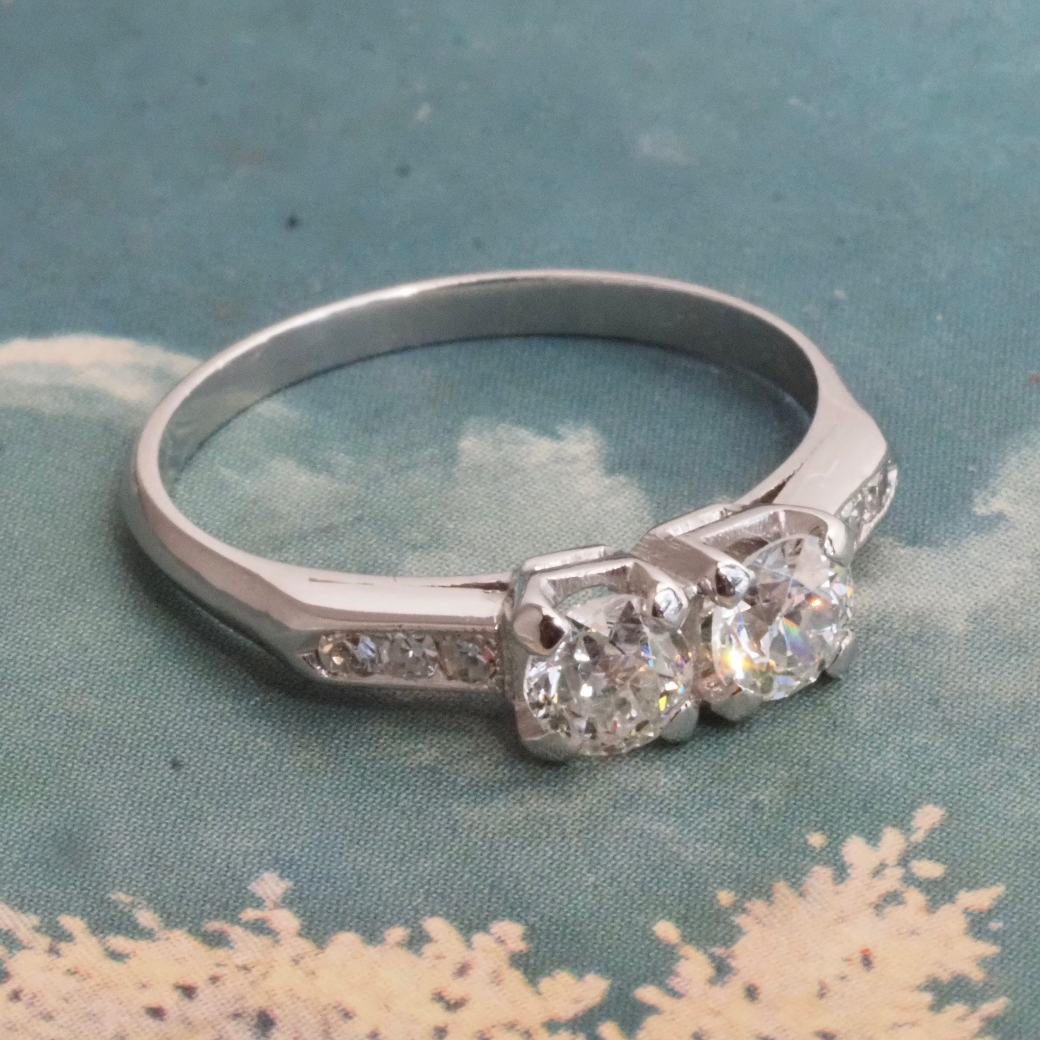Mid-Century Moi et Toi Old European Cut Diamond Platinum Engagement Ring