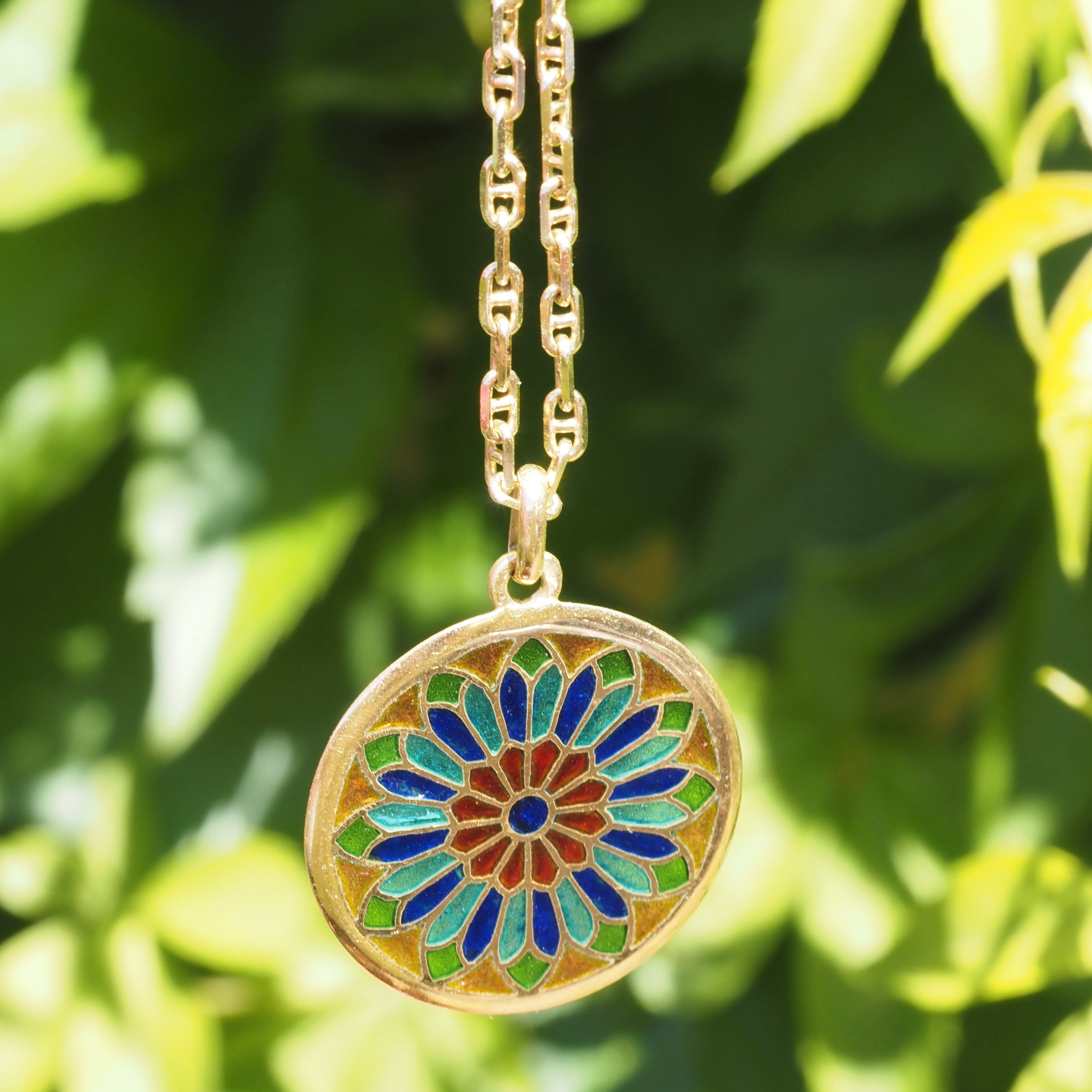 Vintage French 18k Gold Plique-à-Jour Pendant