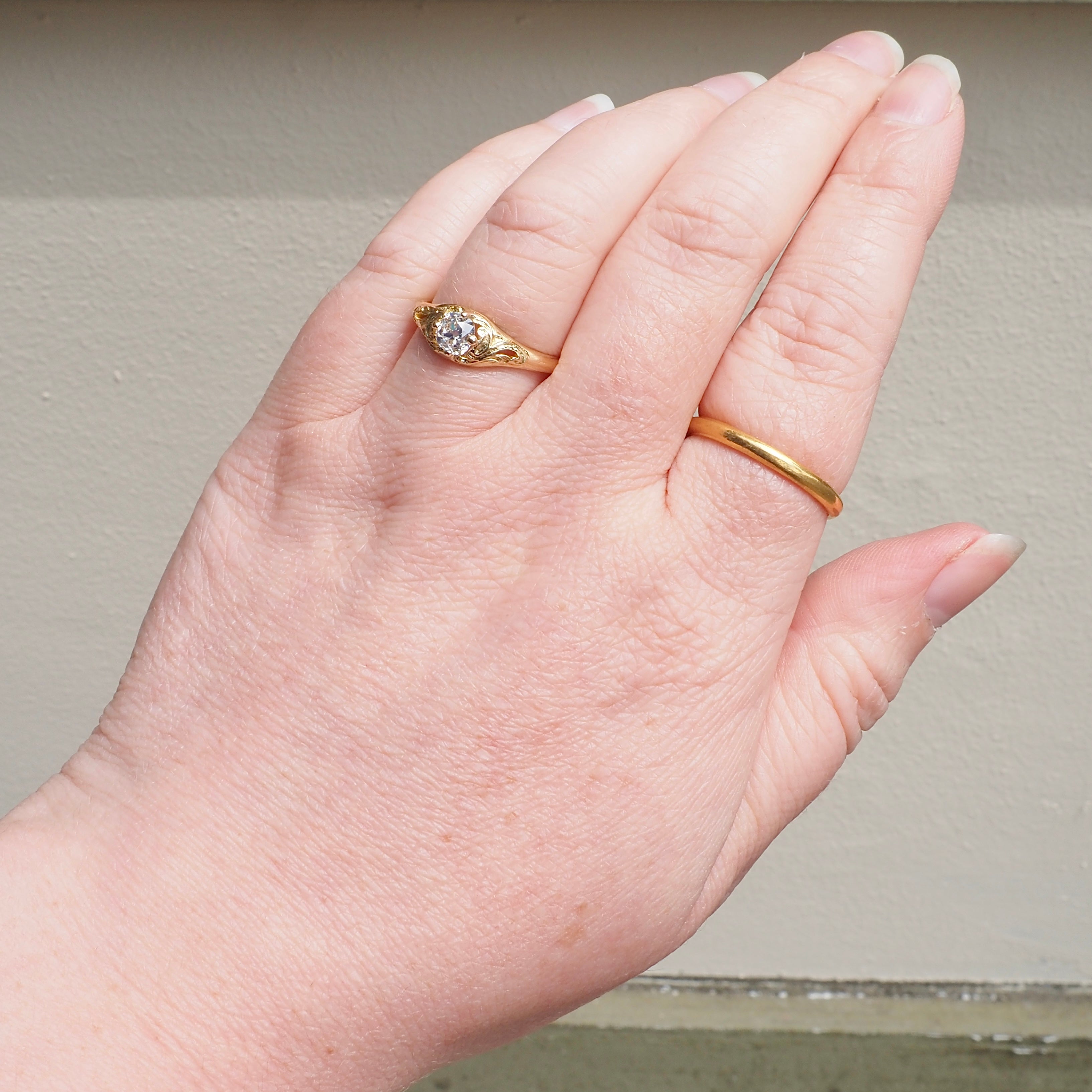Vintage Victorian Style Old Mine Cut Diamond 18k Gold Engagement Ring