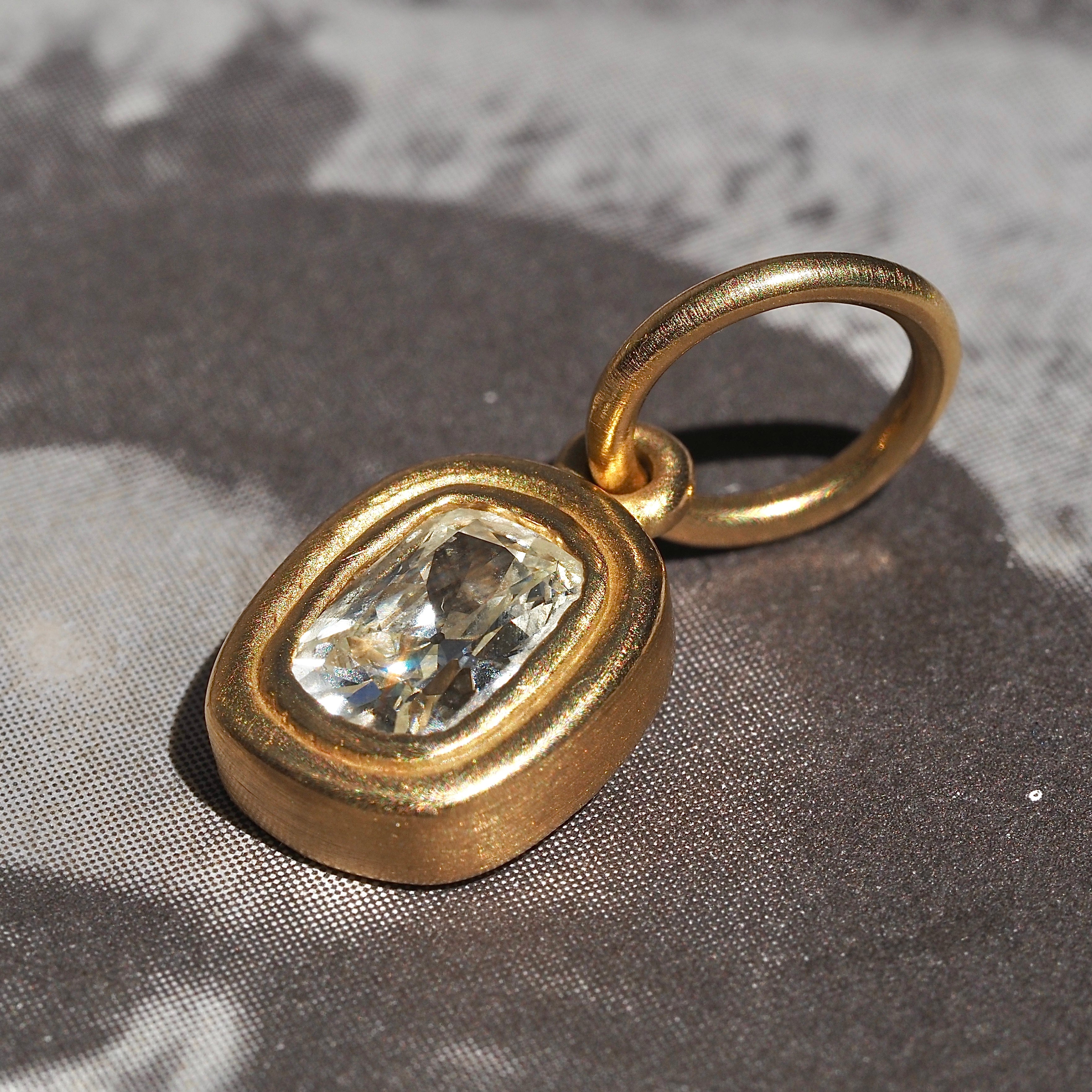 Cushion Modified Brilliant Cut Diamond 18k Gold Pendant