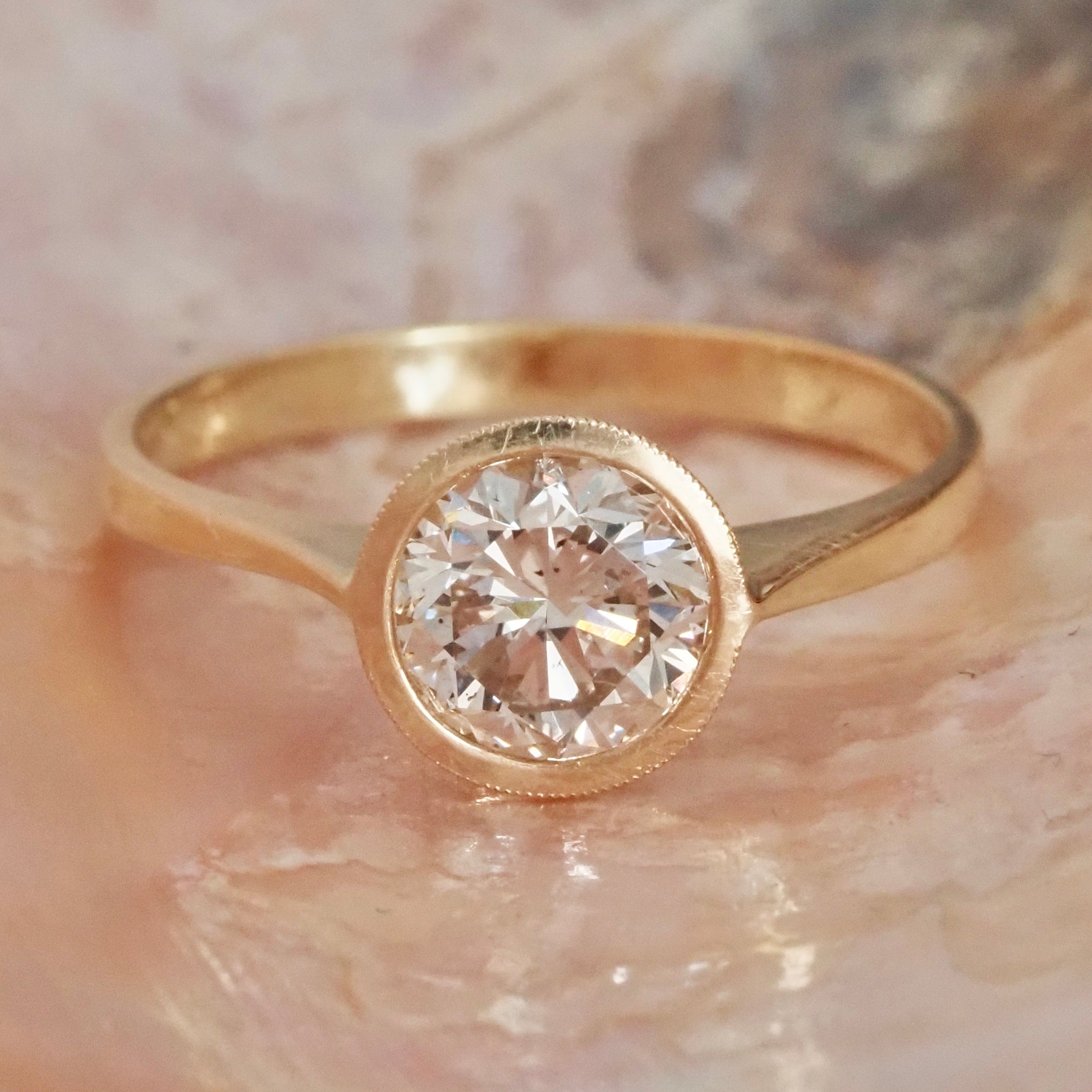 Vintage 1.33ct Transitional Cut Diamond 18k Gold Engagement Ring