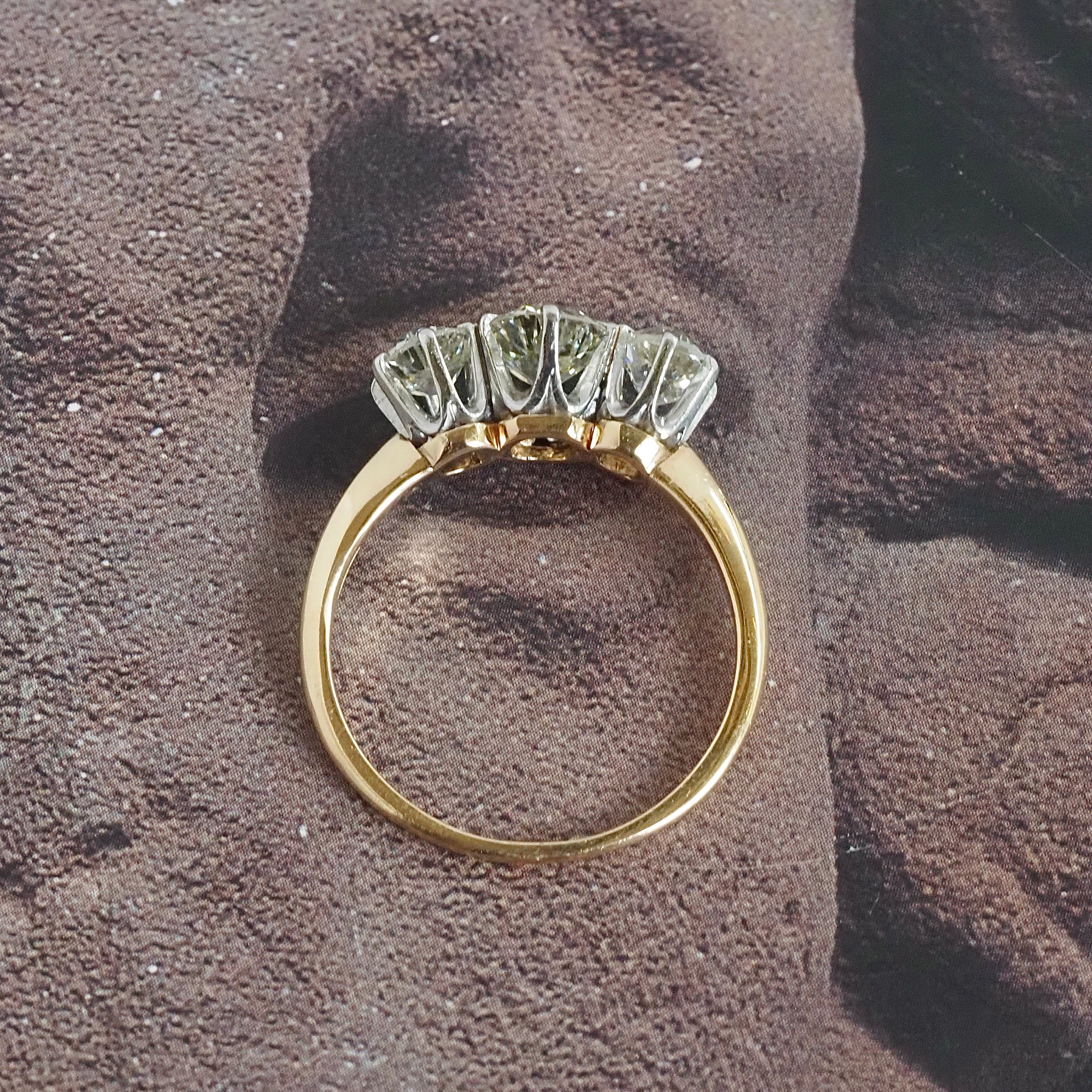 Vintage Old European & Old Mine Cut 1.59ctw Diamond Trilogy Platinum 14k Gold Engagement Ring