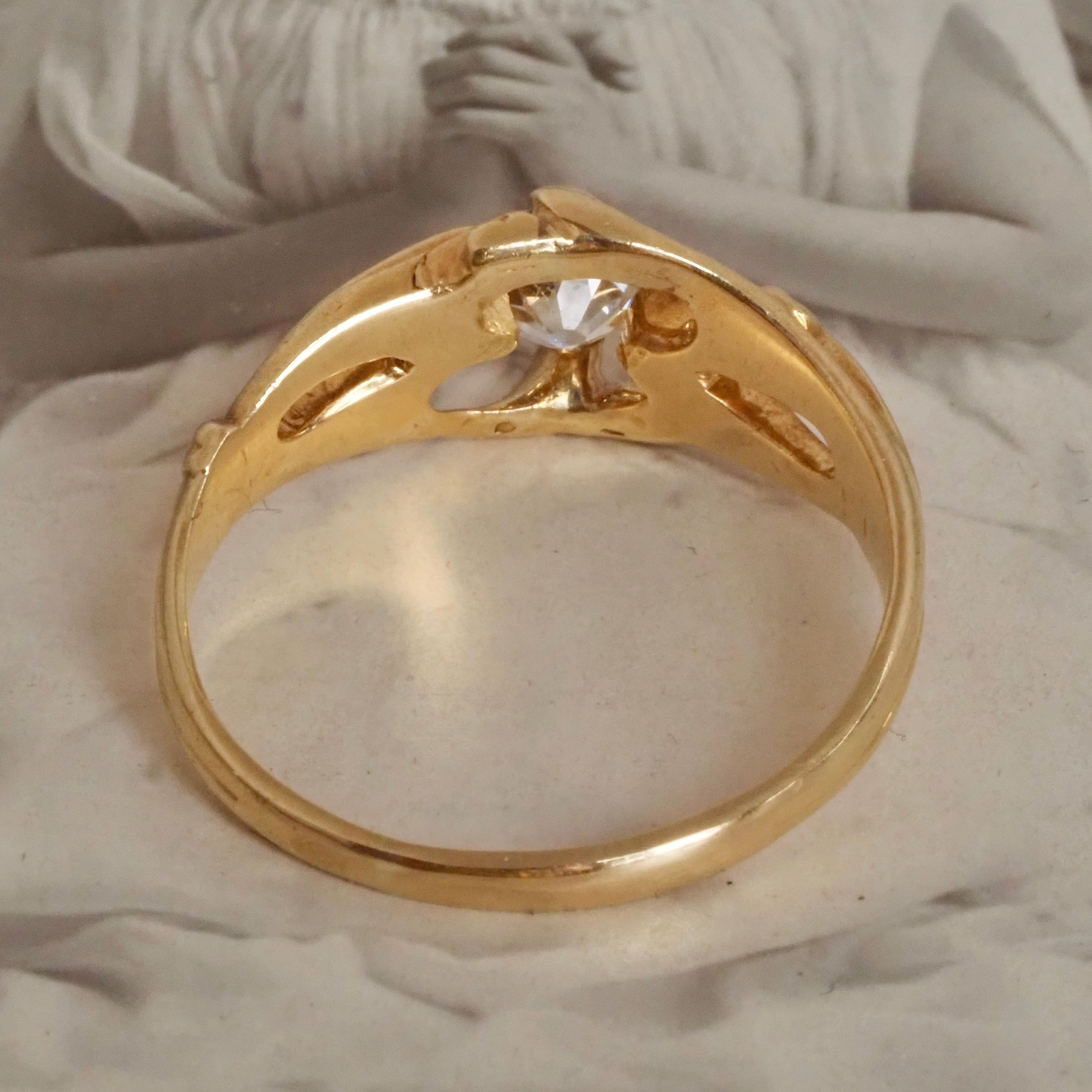 Antique French Art Nouveau Old Mine Cut Diamond 18k Gold Belcher Engagement Ring