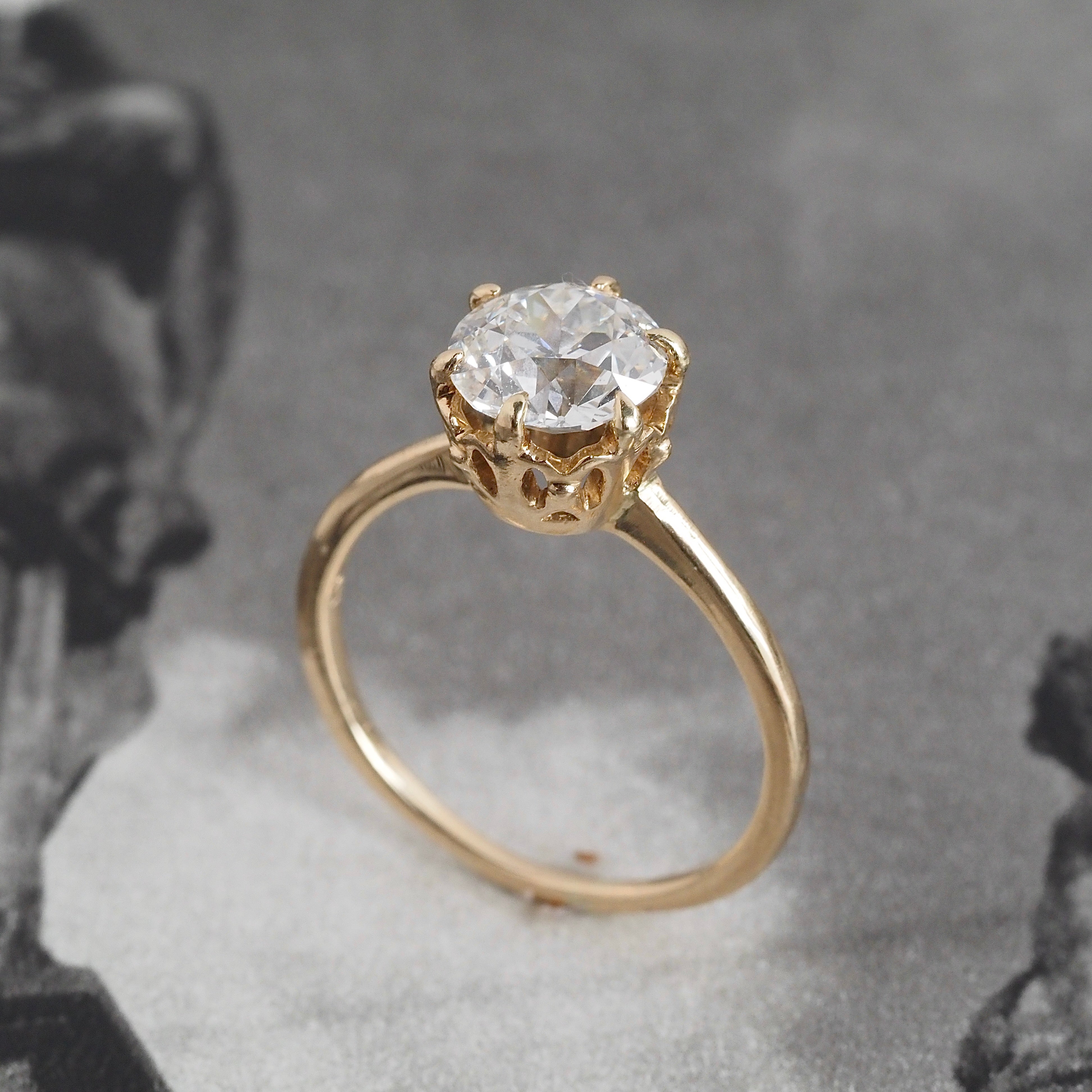 Victorian Style 1.45ct Old European Cut Diamond 14k Gold Engagement Ring