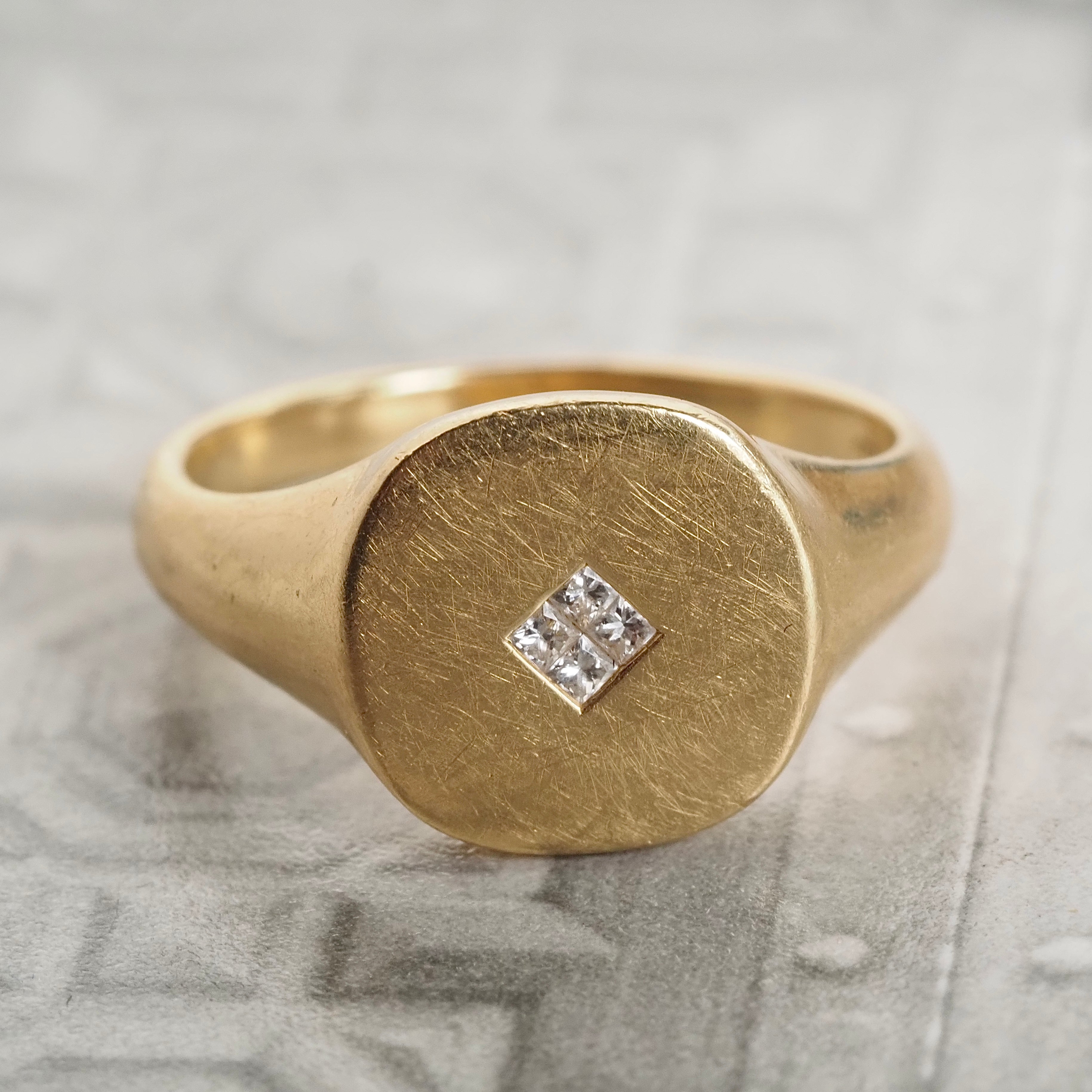 18k Gold Diamond Squared Signet Ring