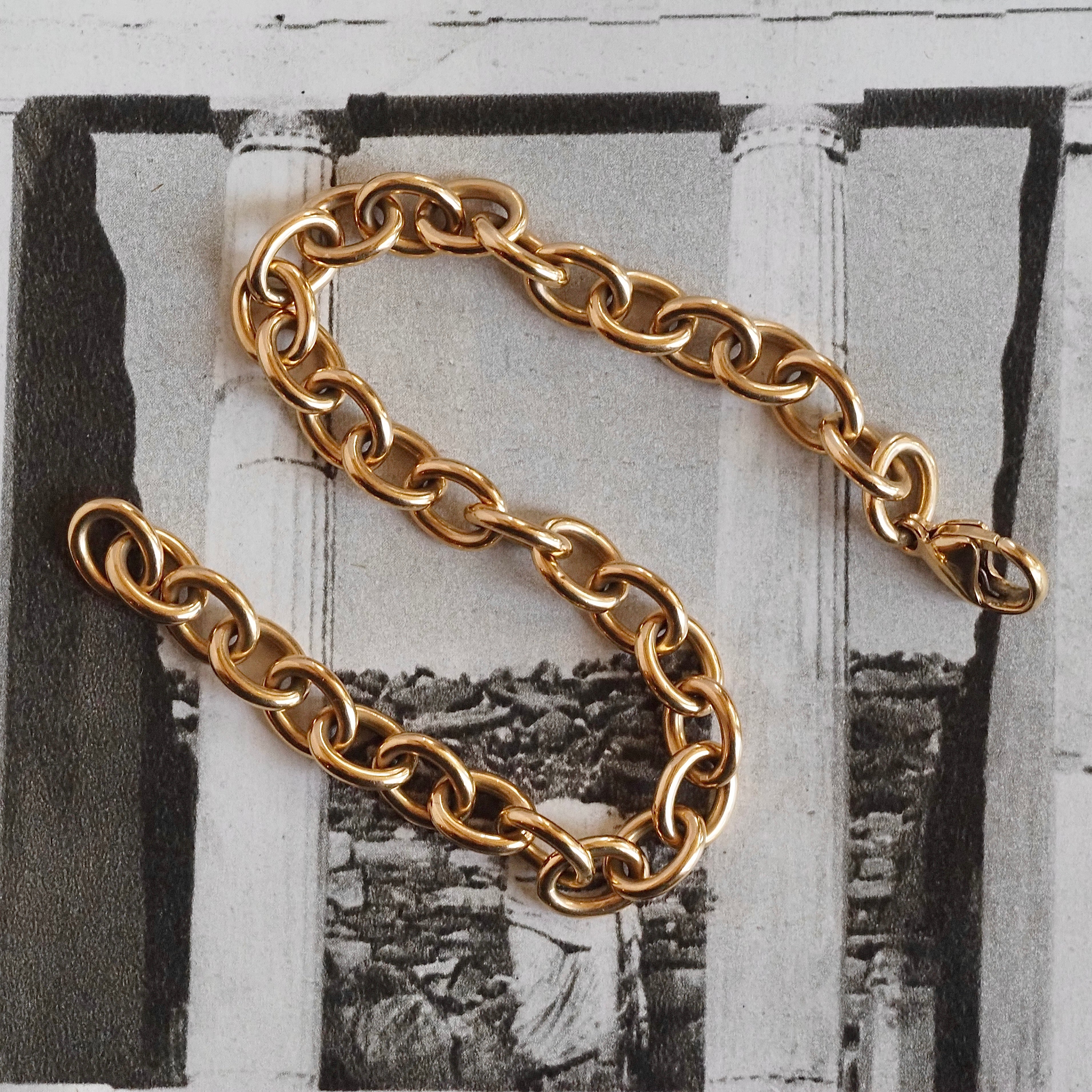 Vintage 18k Gold Solid Oval Link Chain Bracelet