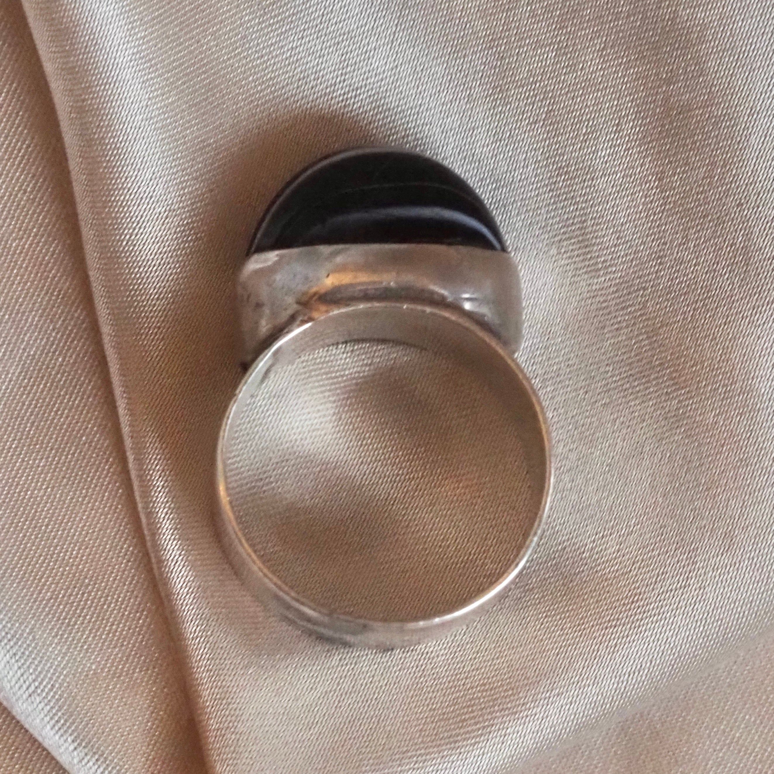 Vintage Sterling Silver Banded Agate Wide Band