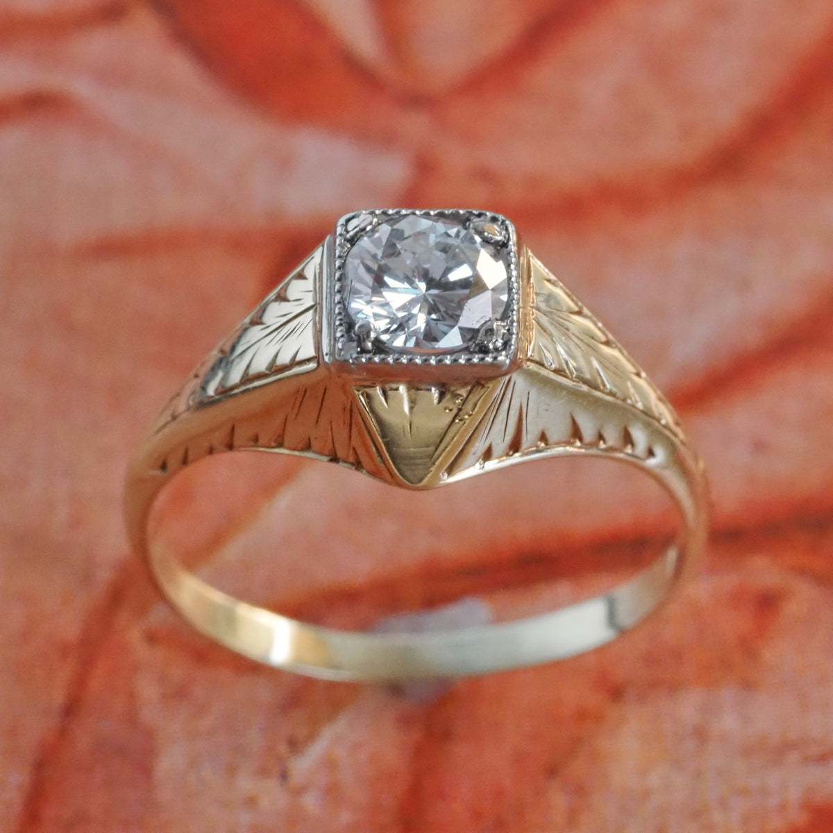 Antique Art Deco Diamond 14k Gold Solitaire Engagement Ring