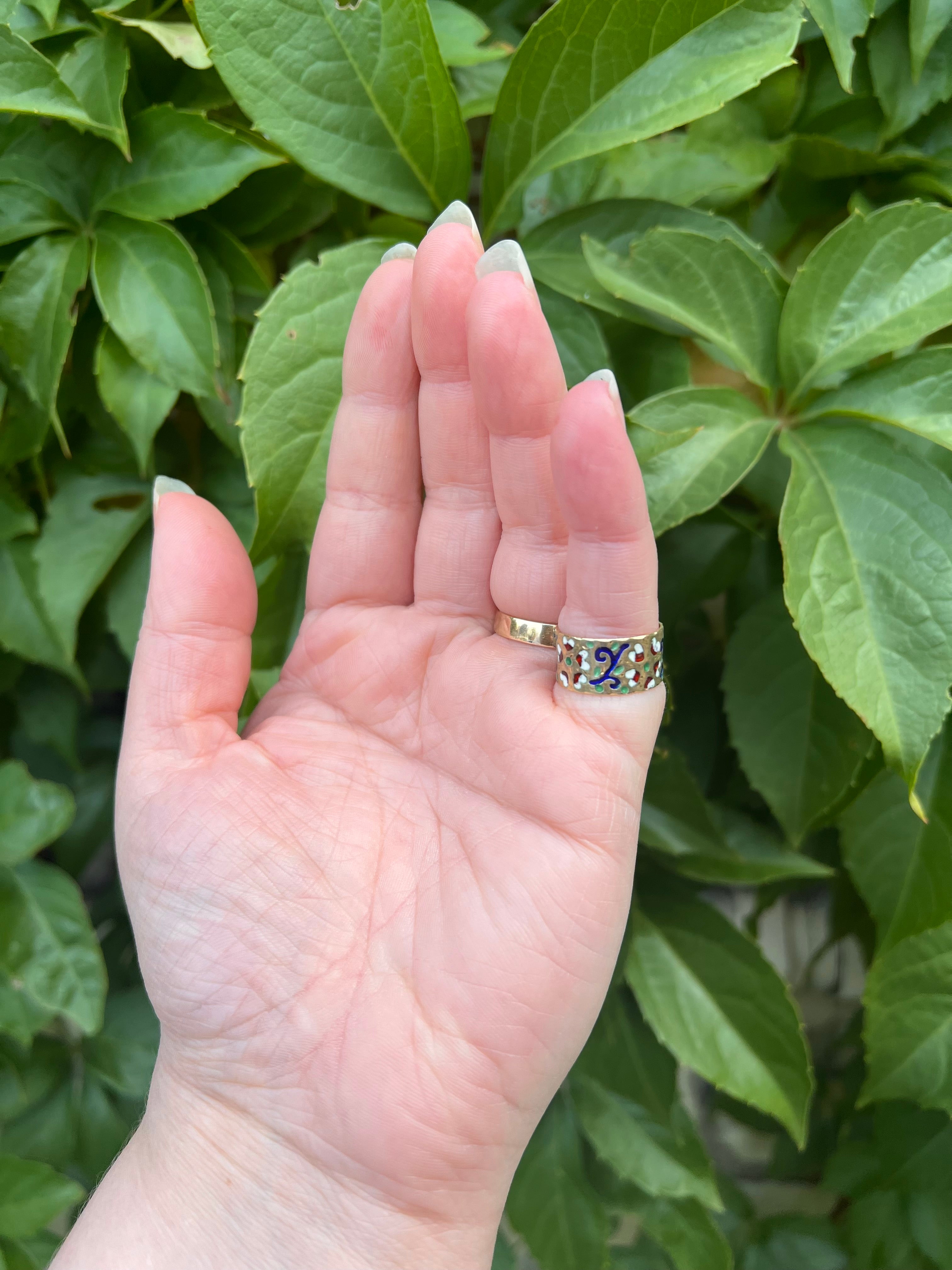 Vintage Enamel 14k Gold Floral Cigar Band