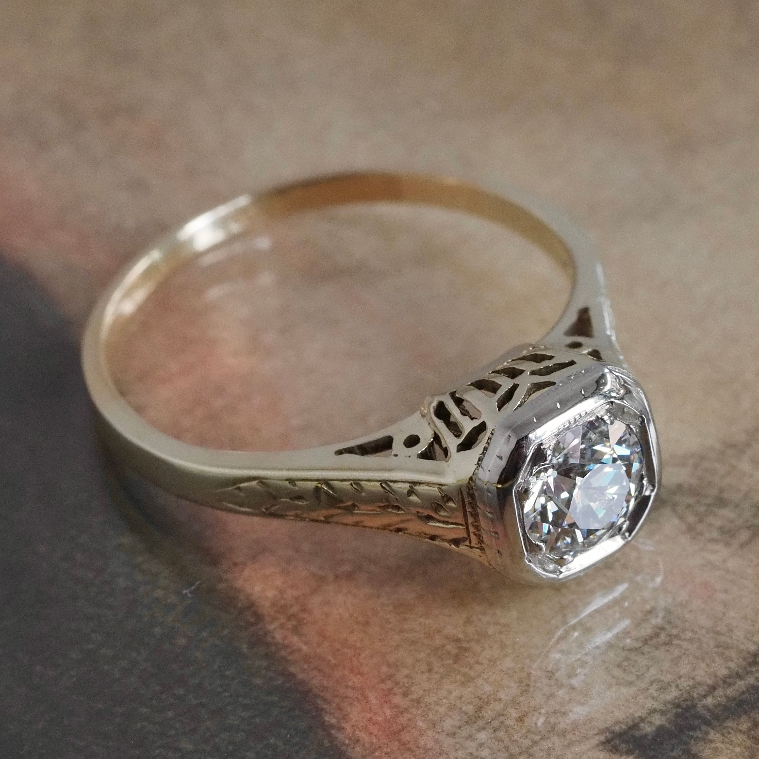 Antique Art Deco Old European Cut Diamond 14k Gold Engagement Ring