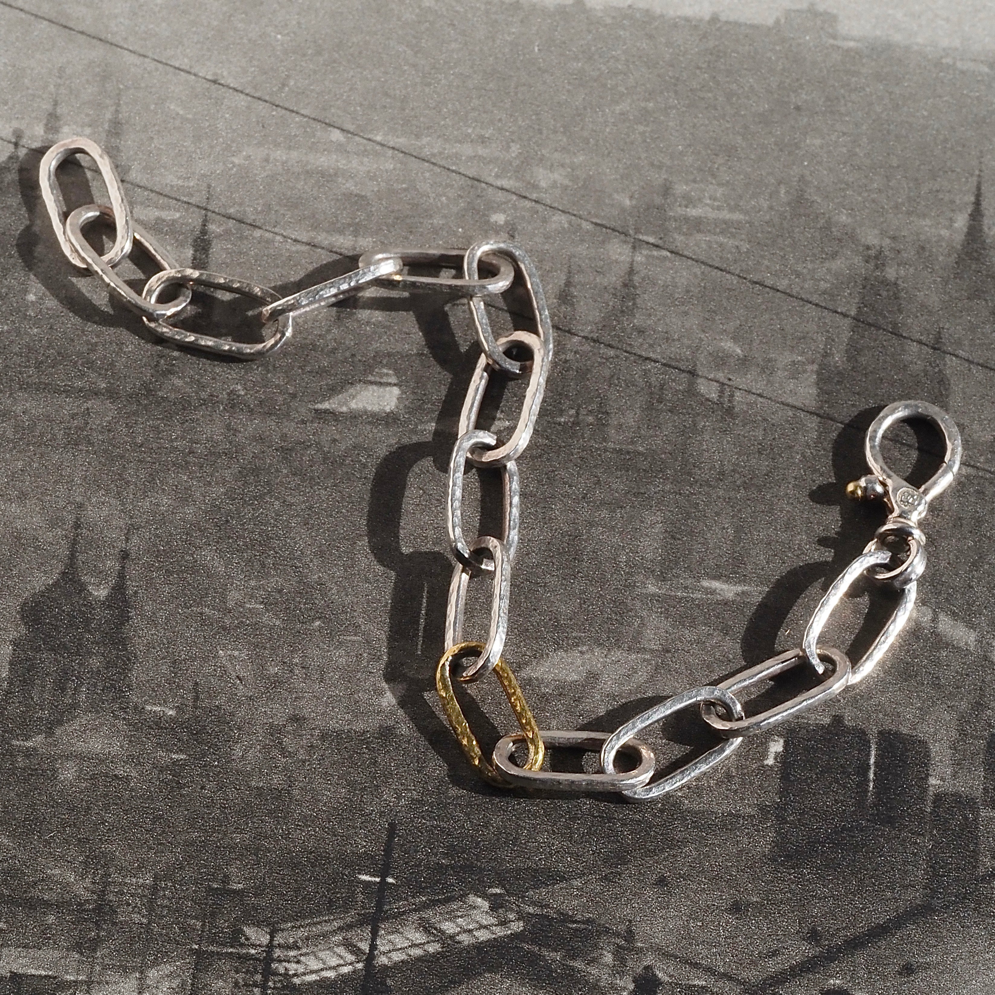 Vintage Sterling Silver Chain Bracelet with Single 22k Gold Link