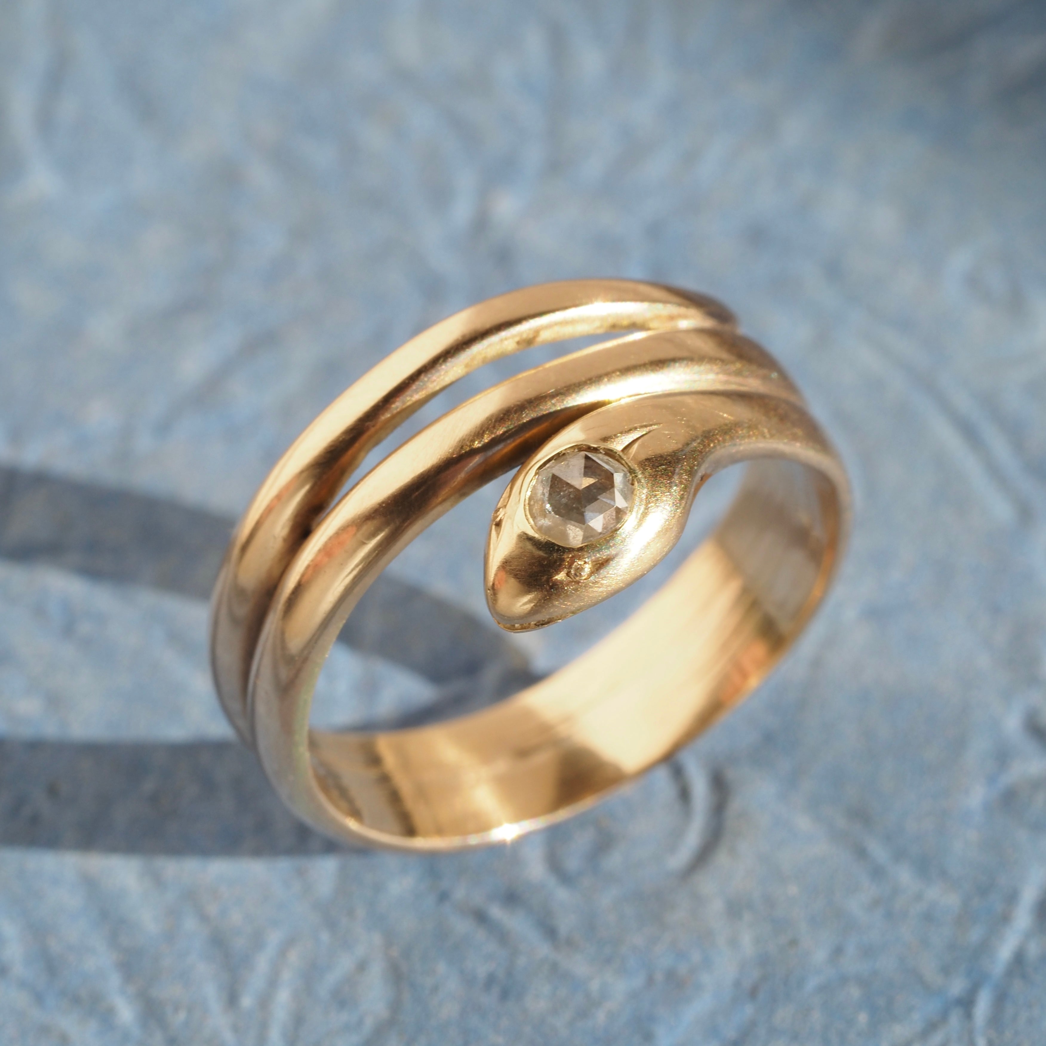 Antique Snake 14k Gold Rose Cut Diamond Ring