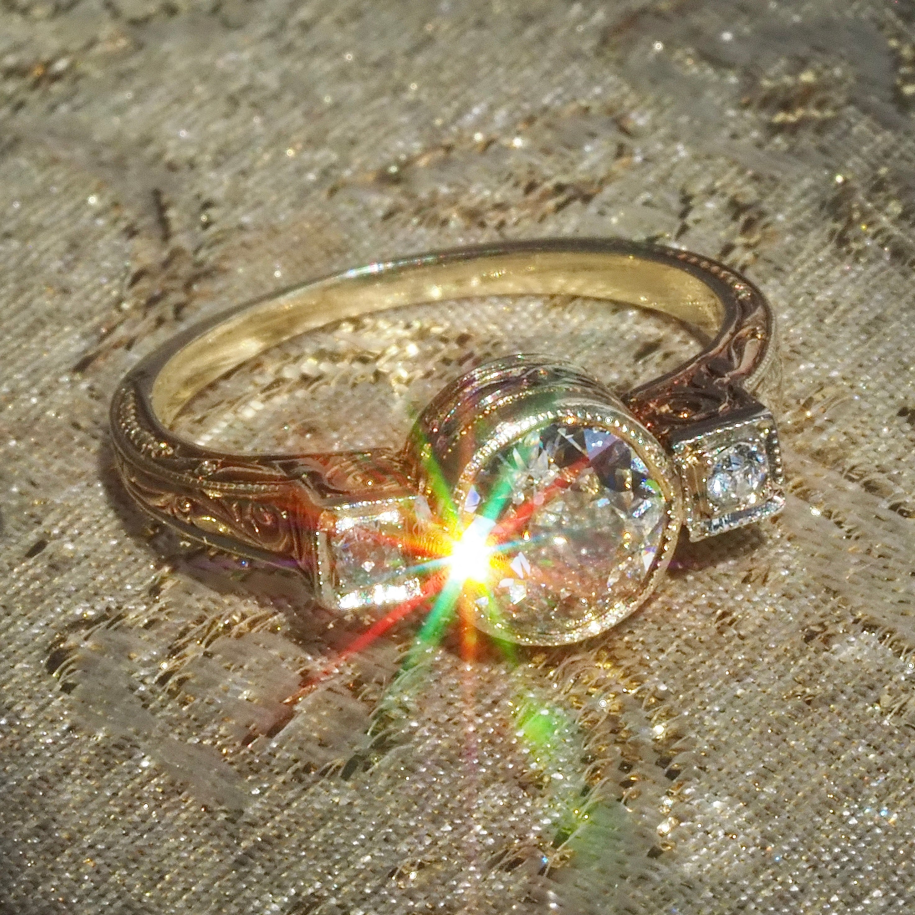 Antique Art Deco Trilogy Ring with Old European & Old Mine Cut Diamonds